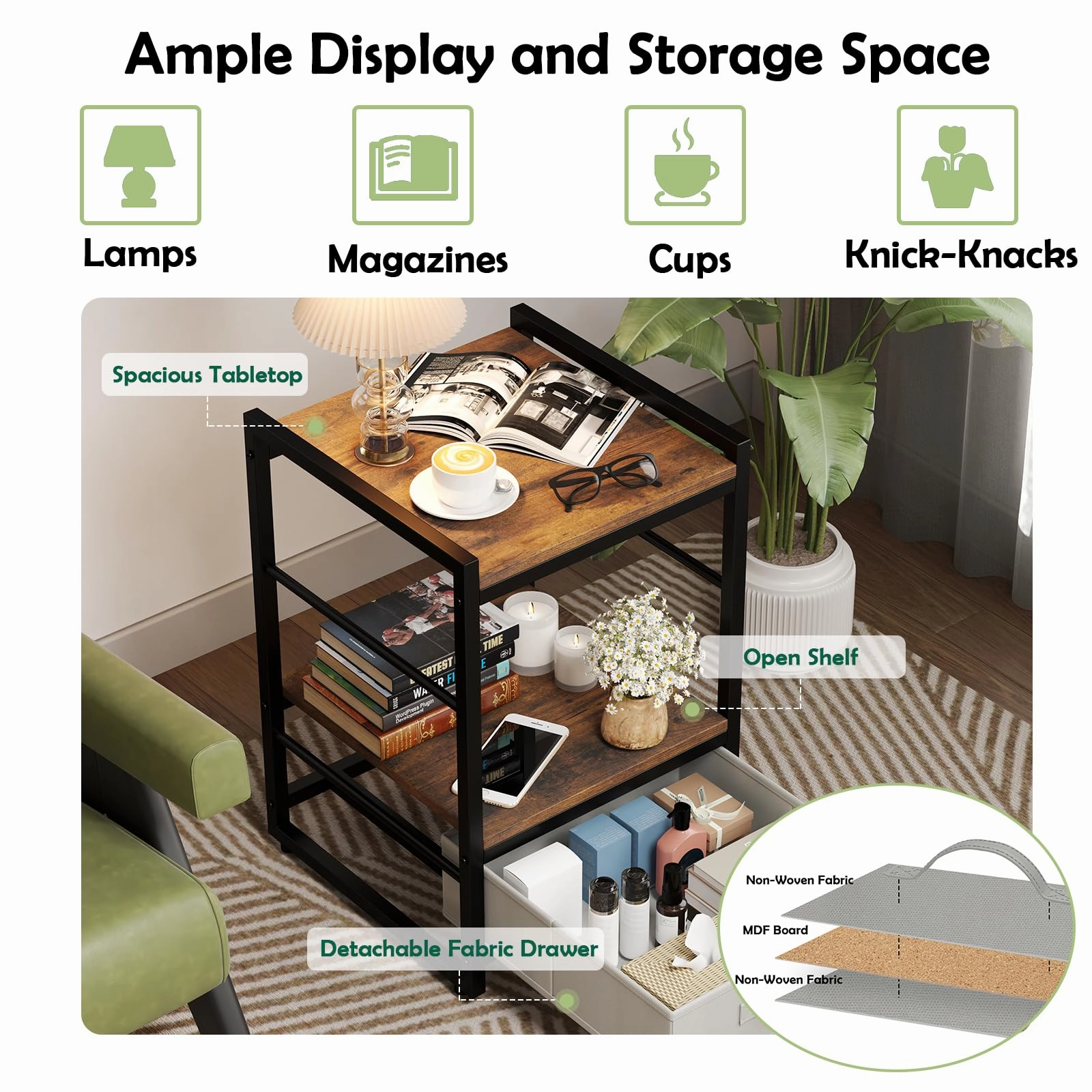 Giantex Industrial Nightstand with Storage Drawer for Bedroom