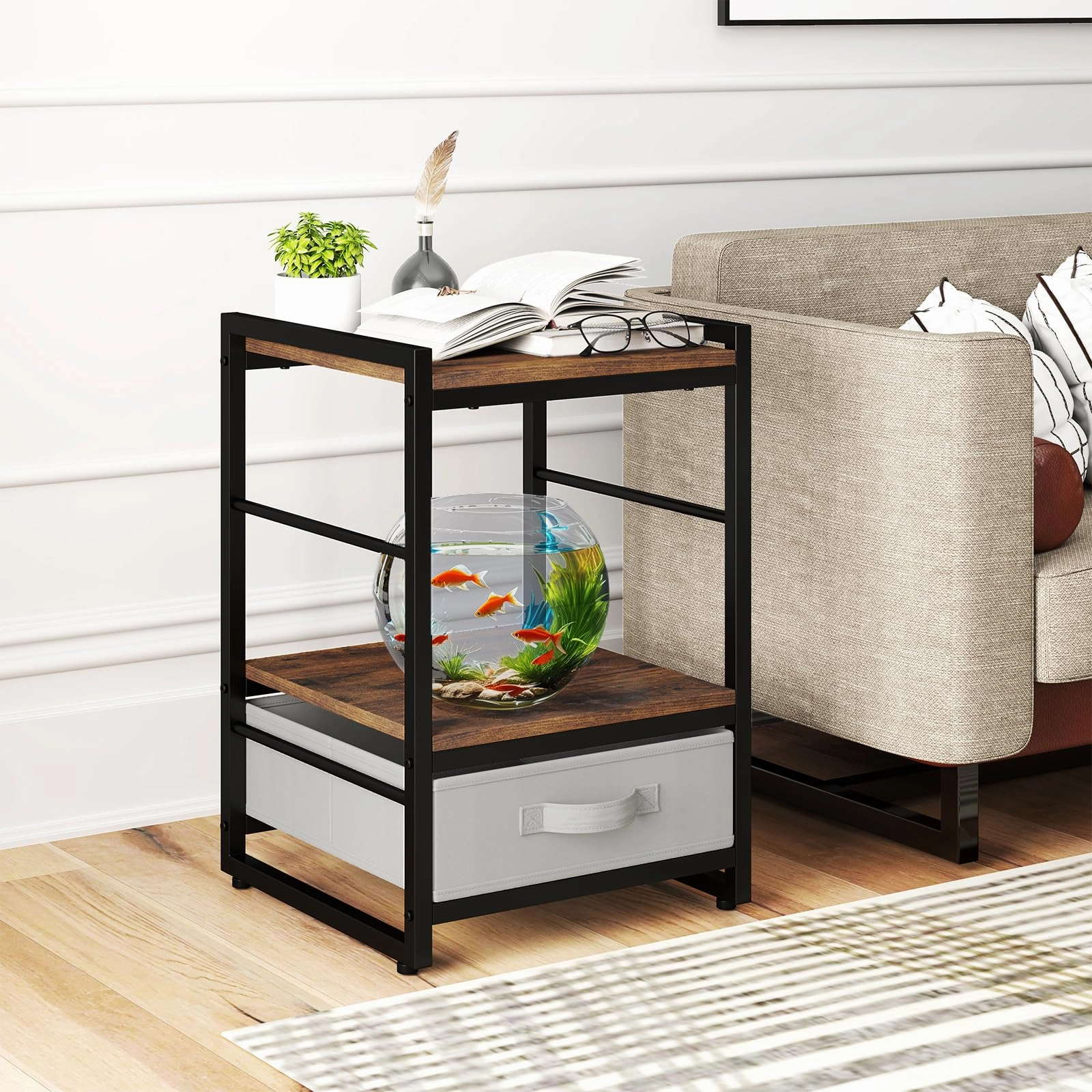 Giantex Industrial Nightstand with Storage Drawer for Bedroom
