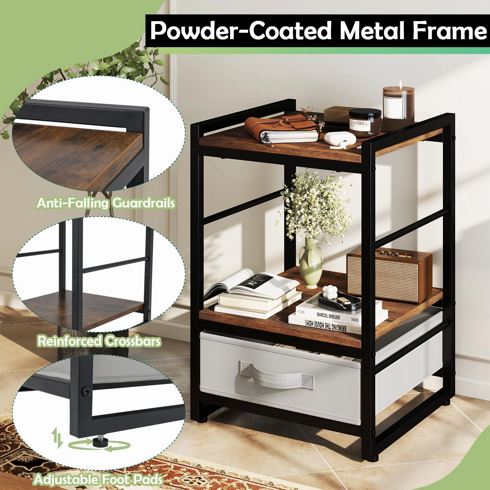 Giantex Industrial Nightstand with Storage Drawer for Bedroom