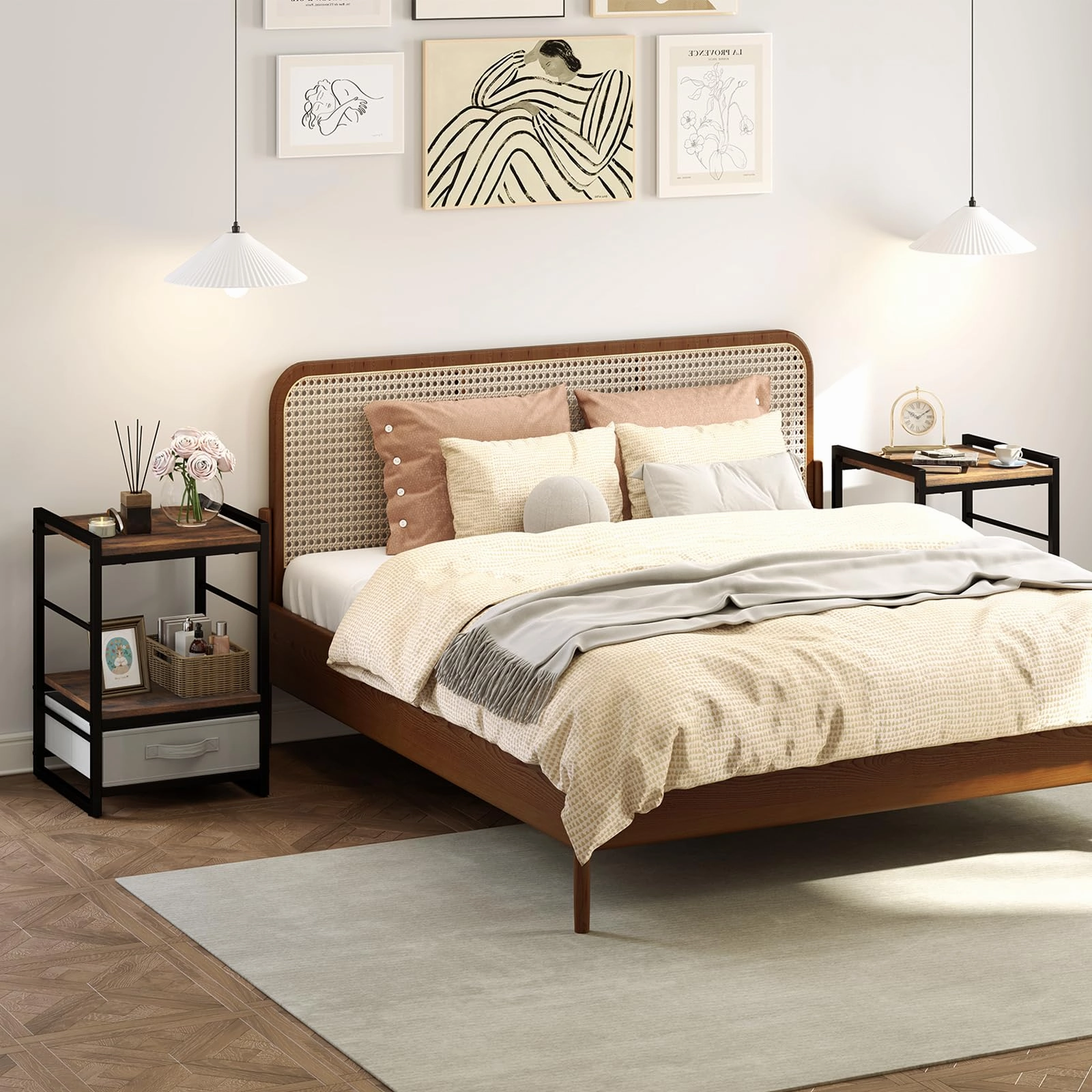 Giantex Industrial Nightstand with Storage Drawer for Bedroom