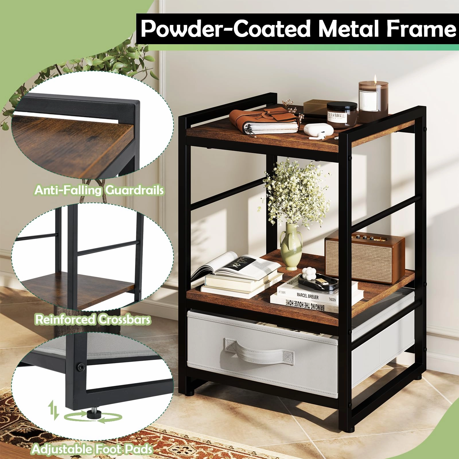Giantex Industrial Nightstand with Storage Drawer for Bedroom
