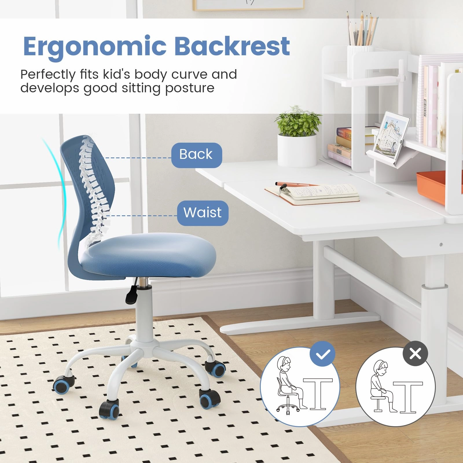 Giantex Kids Desk Chair, Children Armless Study Chair with Adjustable Height, for Girls Boys Teens