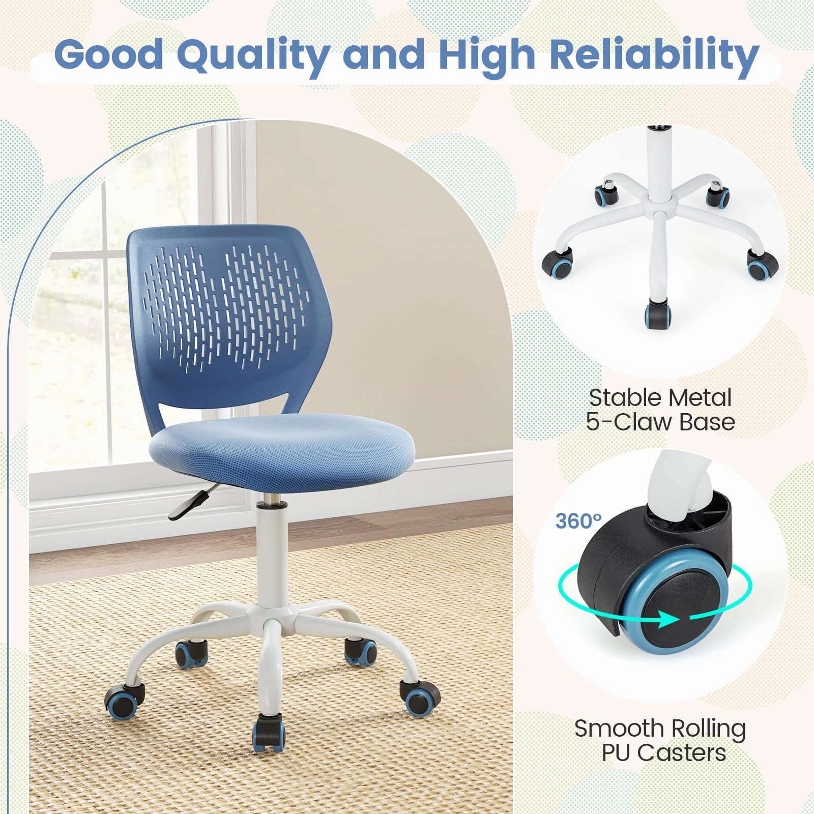 Giantex Kids Desk Chair, Children Armless Study Chair with Adjustable Height, for Girls Boys Teens