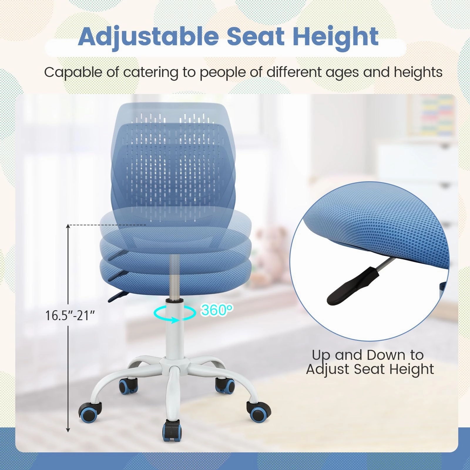Giantex Kids Desk Chair, Children Armless Study Chair with Adjustable Height, for Girls Boys Teens