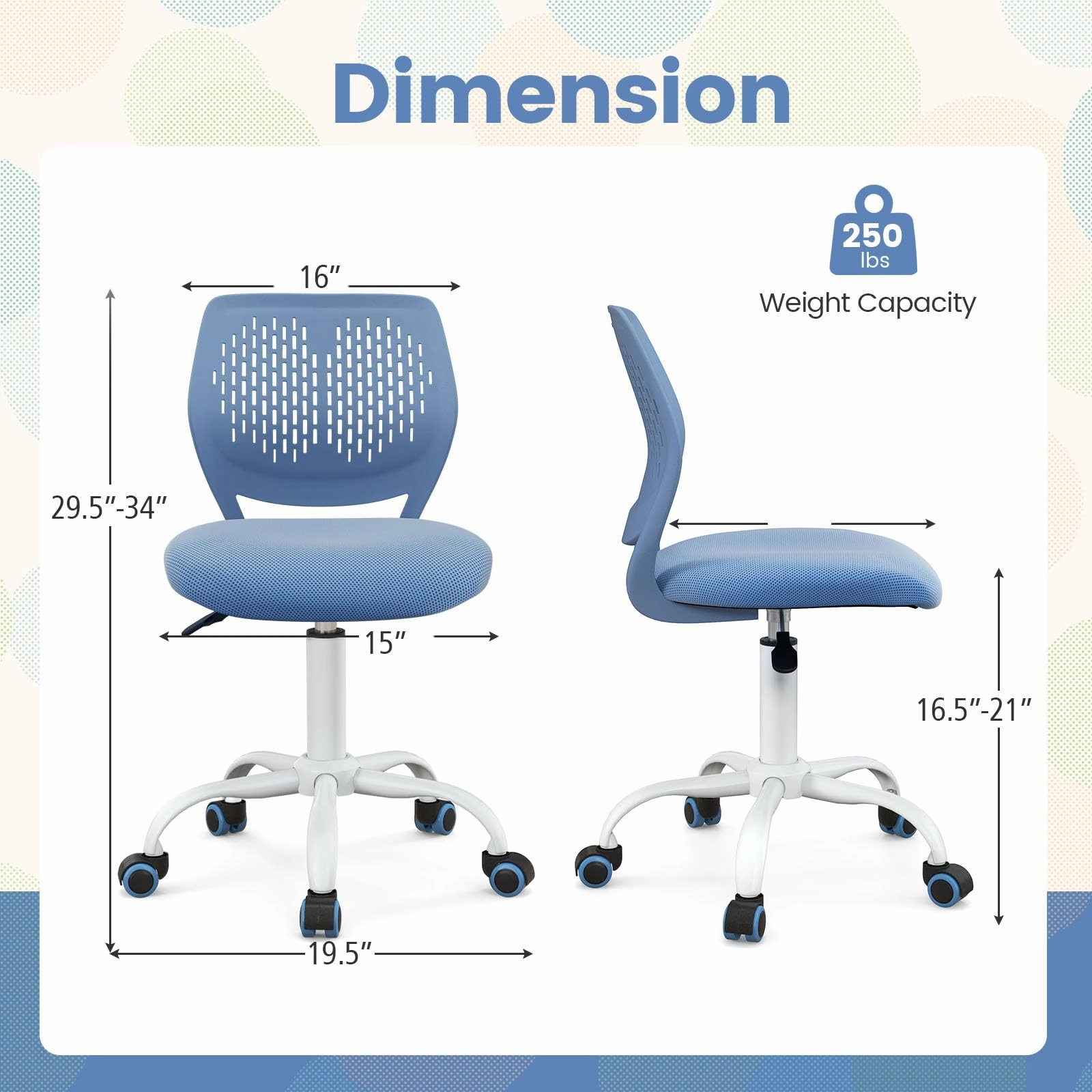 Giantex Kids Desk Chair, Children Armless Study Chair with Adjustable Height, for Girls Boys Teens