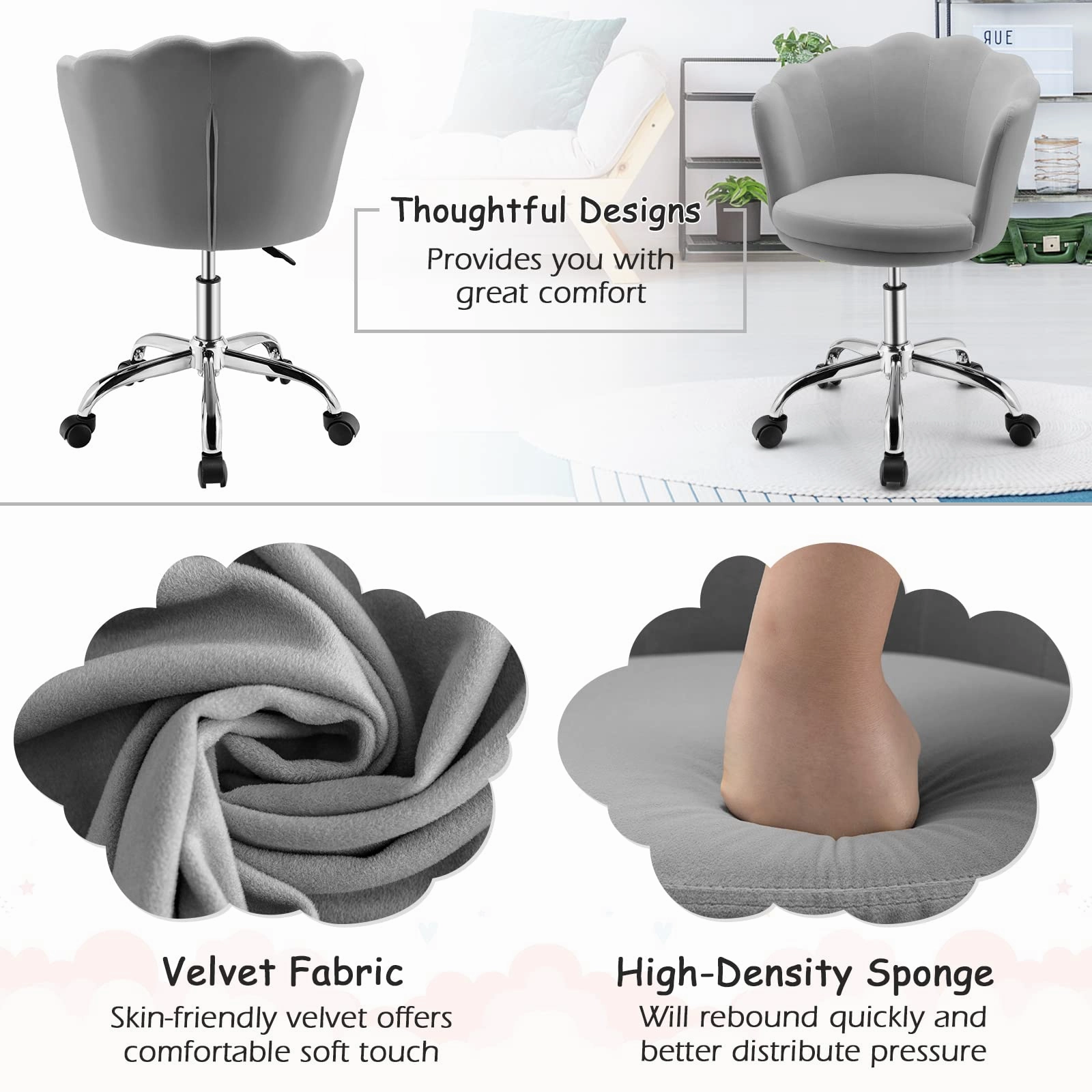 Giantex Kids Desk Chair, Comfy Home Office Task Chair with Wheels