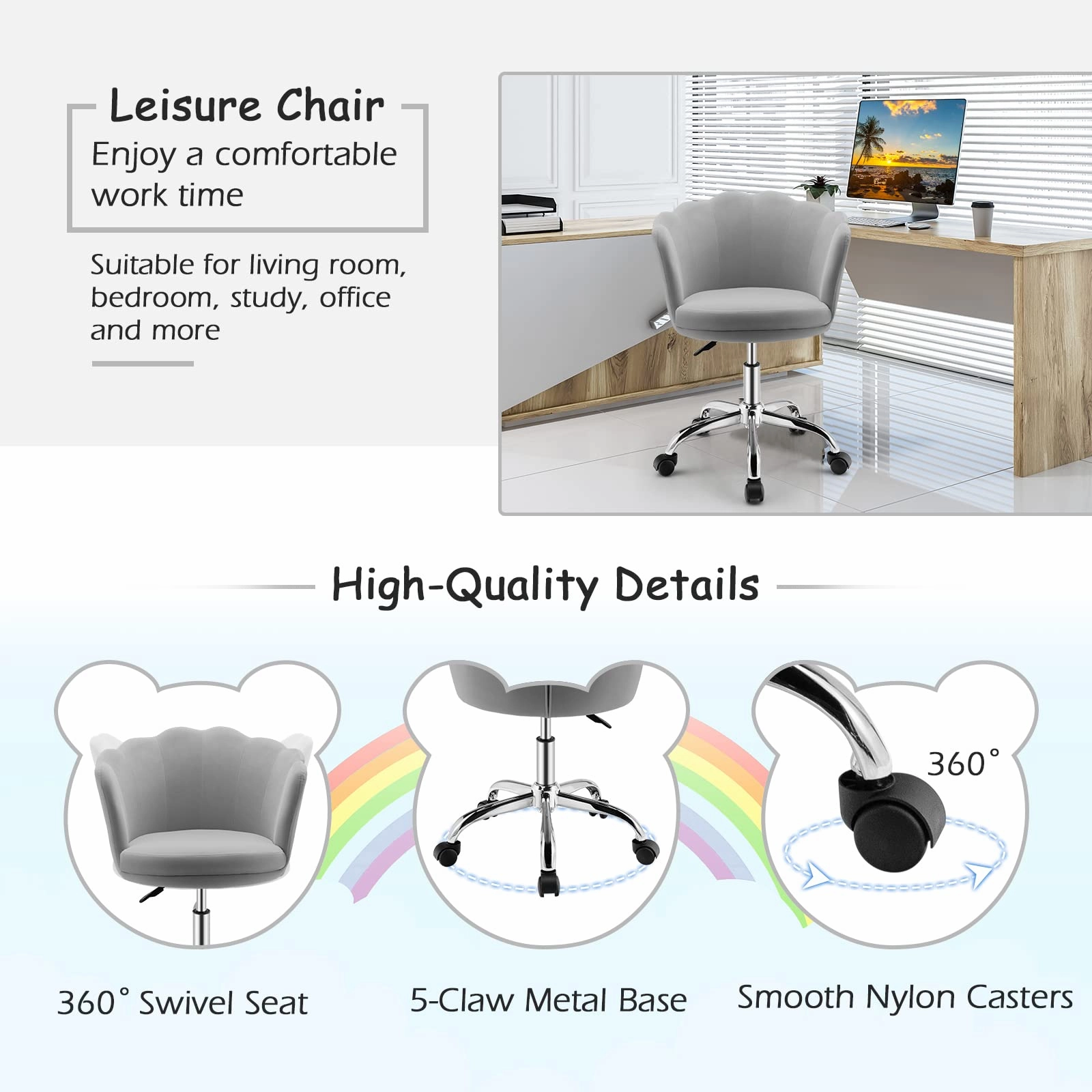 Giantex Kids Desk Chair, Comfy Home Office Task Chair with Wheels