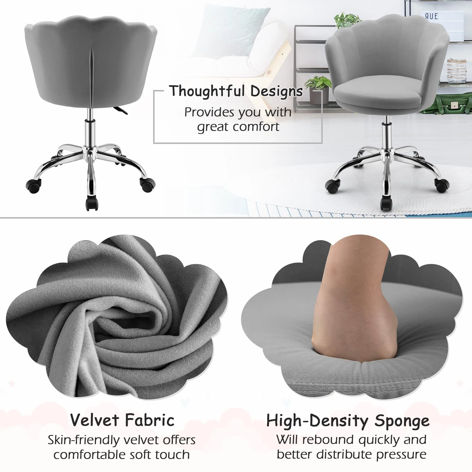 Giantex Kids Desk Chair, Comfy Home Office Task Chair with Wheels