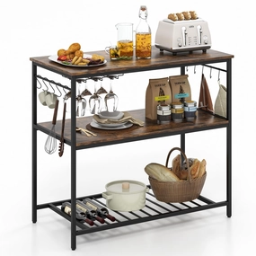 Giantex Kitchen Baker Rack with 3 Tier Storage Shelves, 10 Hooks, Glass Holder, 40" Stationary Island with Spacious Worktop kitchen towel, placemats