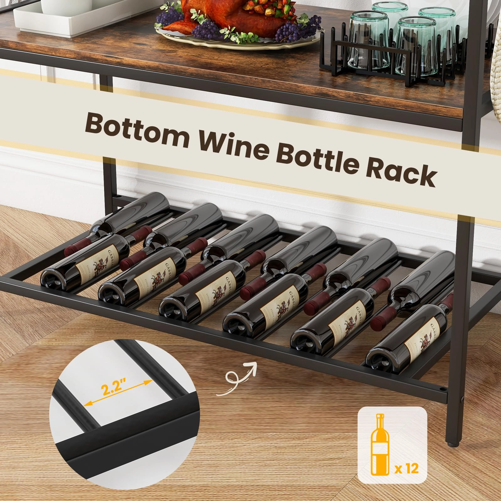 Giantex Kitchen Baker Rack with 3 Tier Storage Shelves, 10 Hooks, Glass Holder, 40" Stationary Island with Spacious Worktop