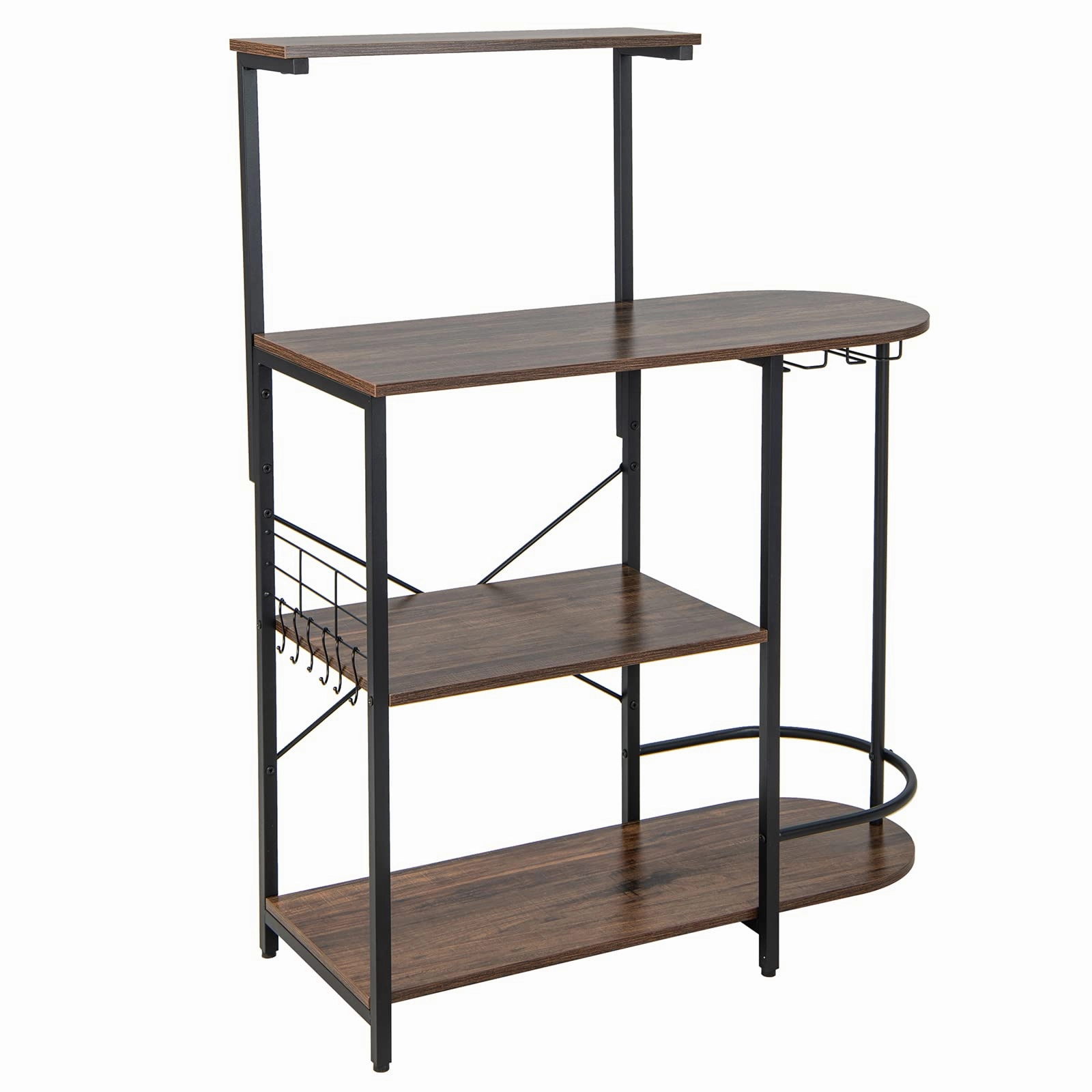 Giantex Kitchen Bakers Rack, 4-Tier Microwave Stand with 6 Hooks & Stemware Racks (Rustic Brown)