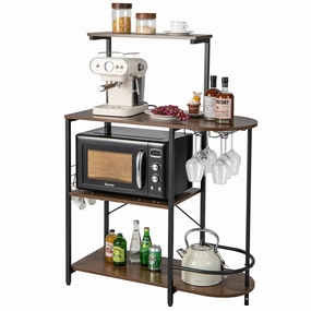 Giantex Kitchen Bakers Rack, 4-Tier Microwave Stand with 6 Hooks & Stemware Racks (Rustic Brown) kitchen towel, placemats