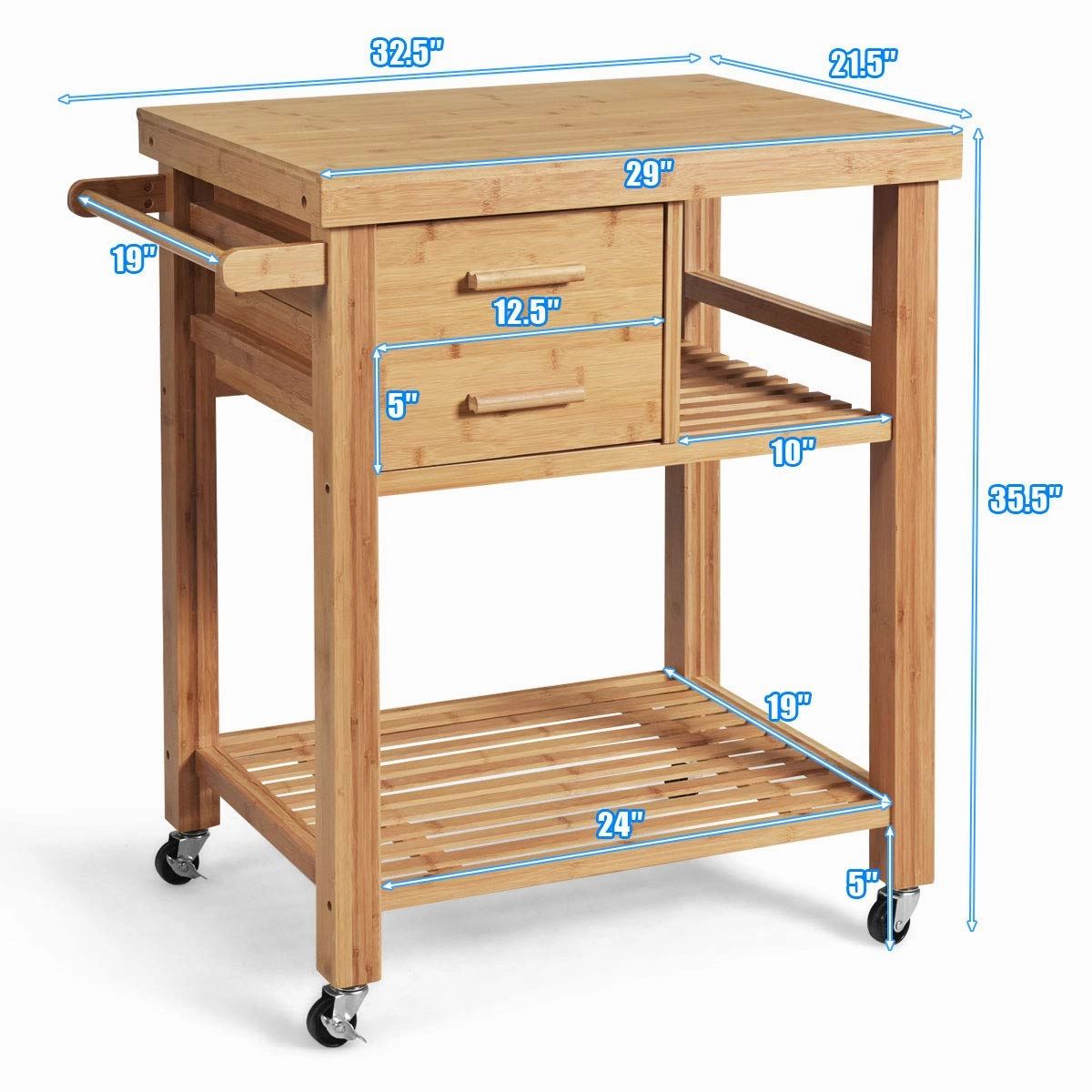 Giantex Kitchen Island, Bamboo Island Cart, Natural