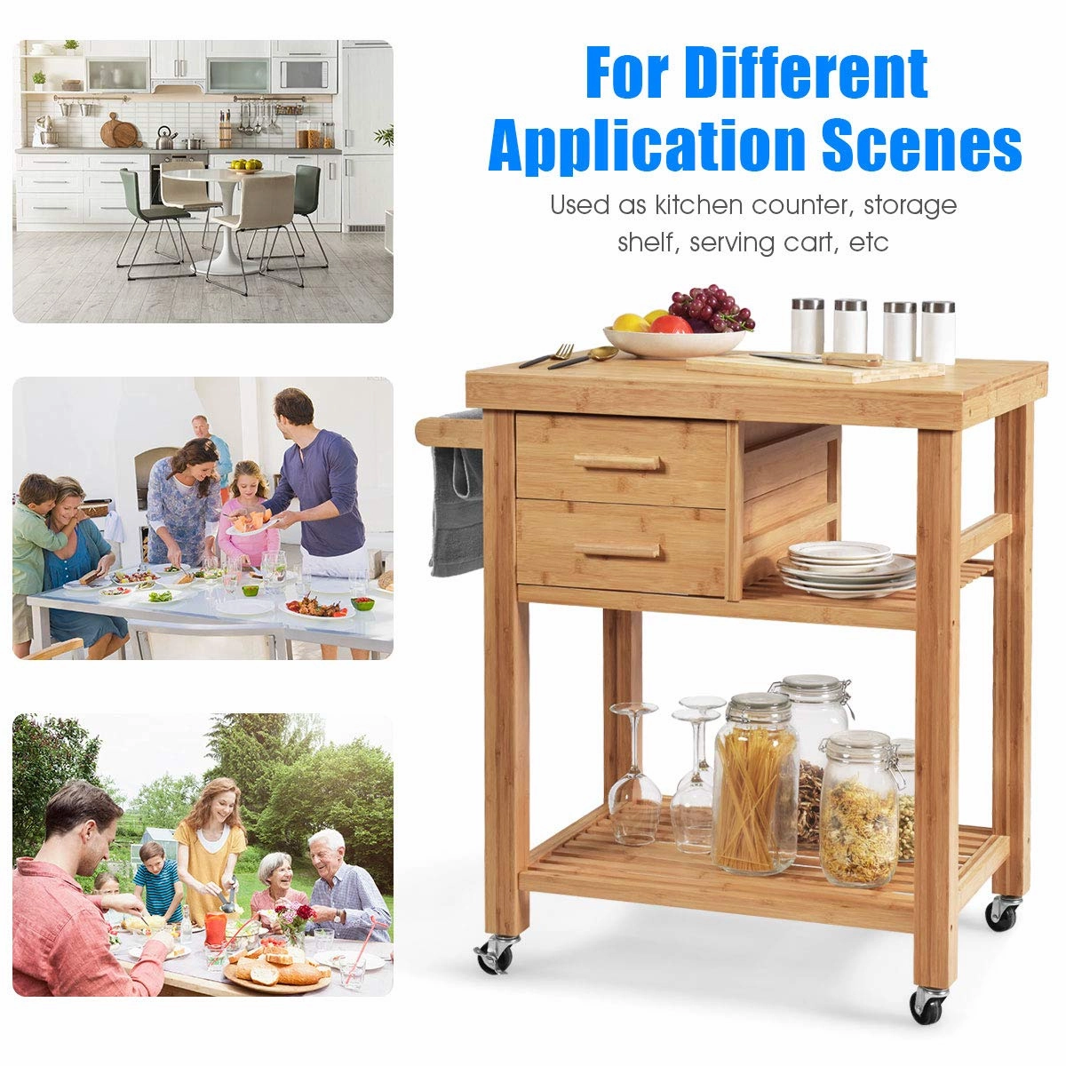 Giantex Kitchen Island, Bamboo Island Cart, Natural