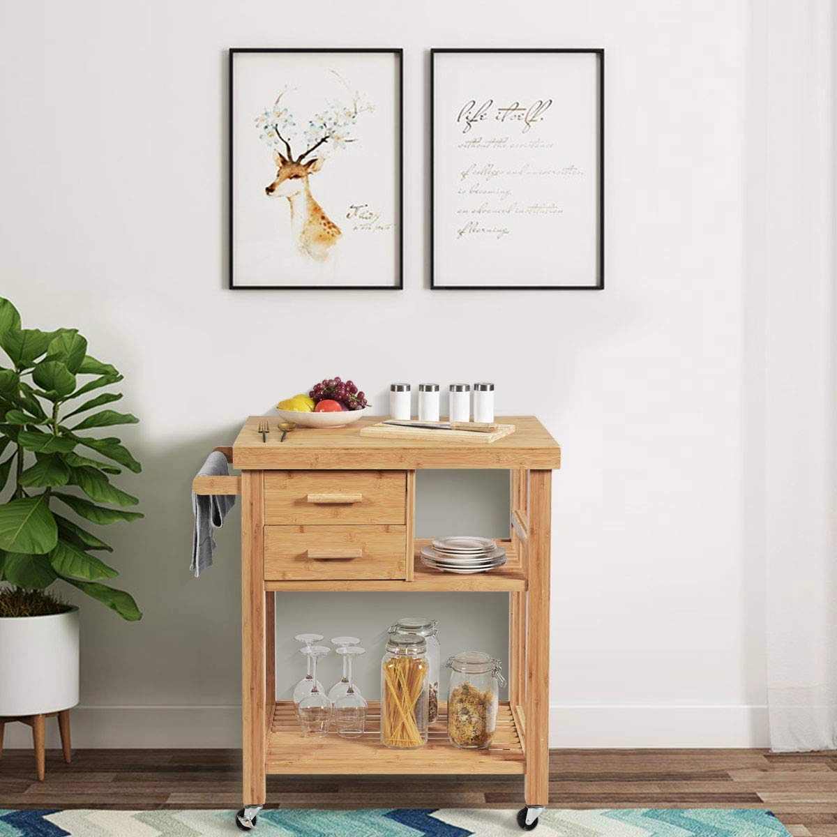 Giantex Kitchen Island, Bamboo Island Cart, Natural