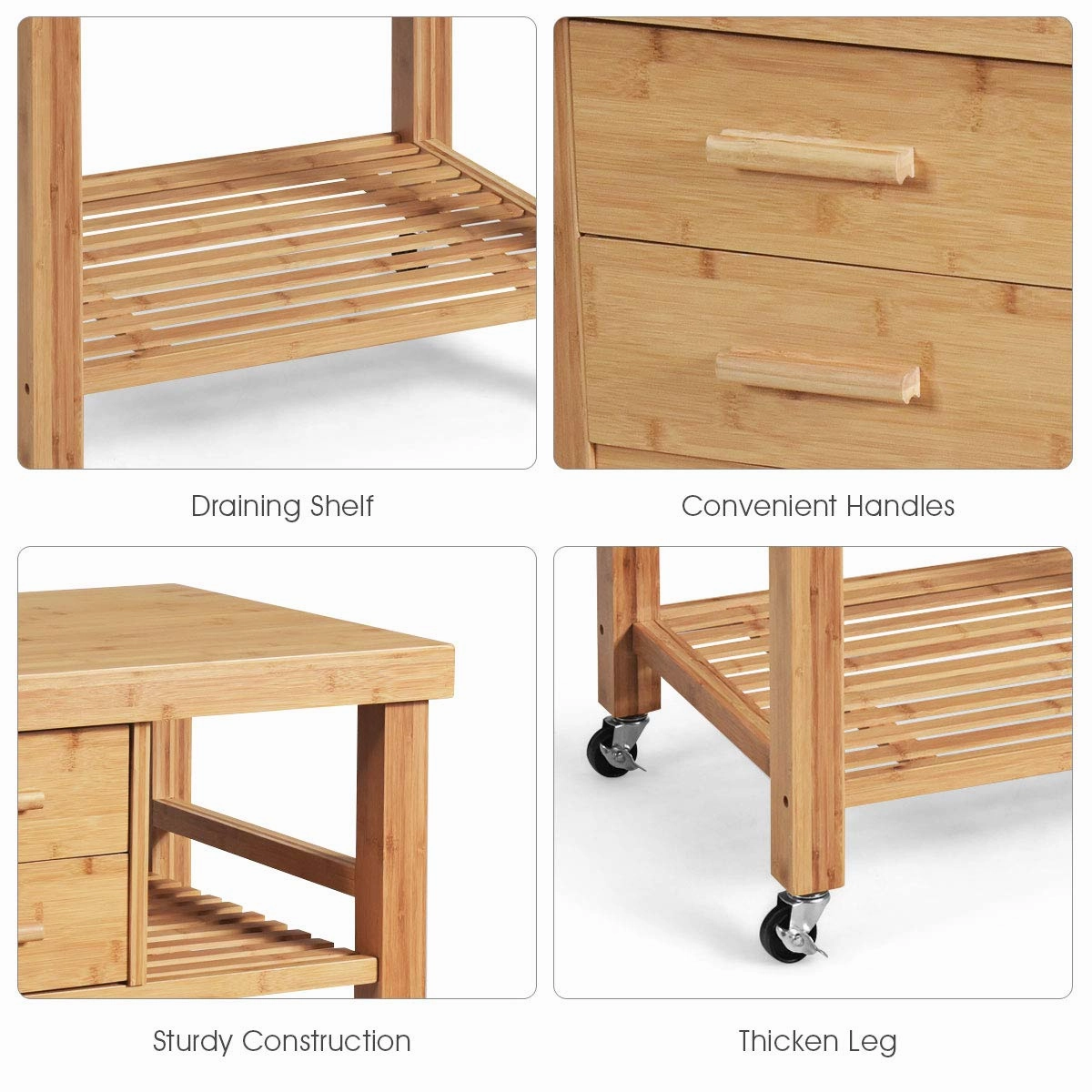 Giantex Kitchen Island, Bamboo Island Cart, Natural