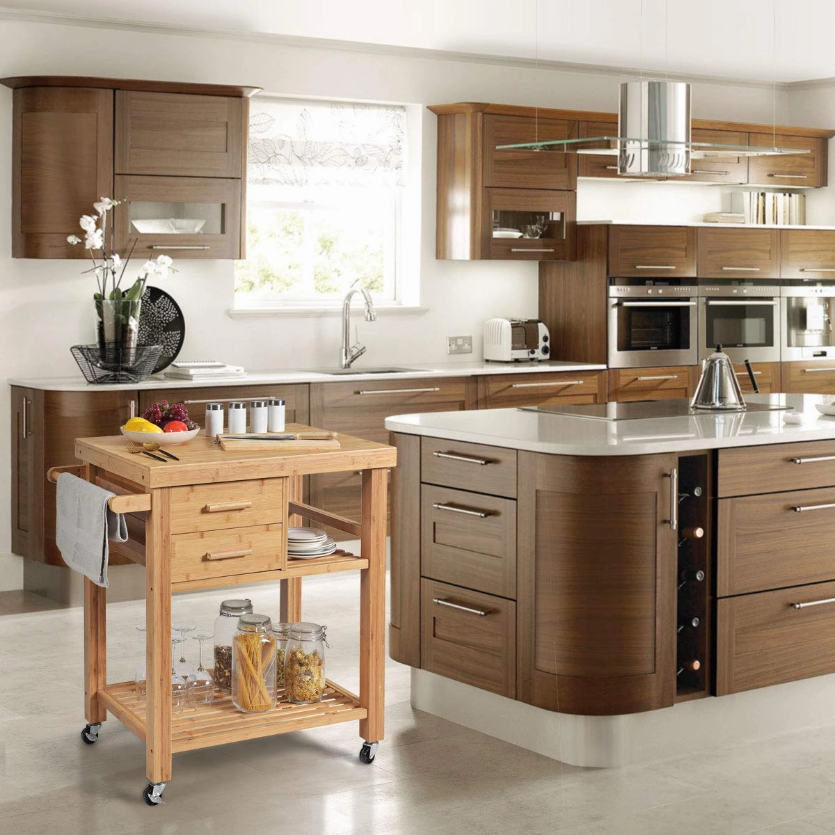 Giantex Kitchen Island, Bamboo Island Cart, Natural
