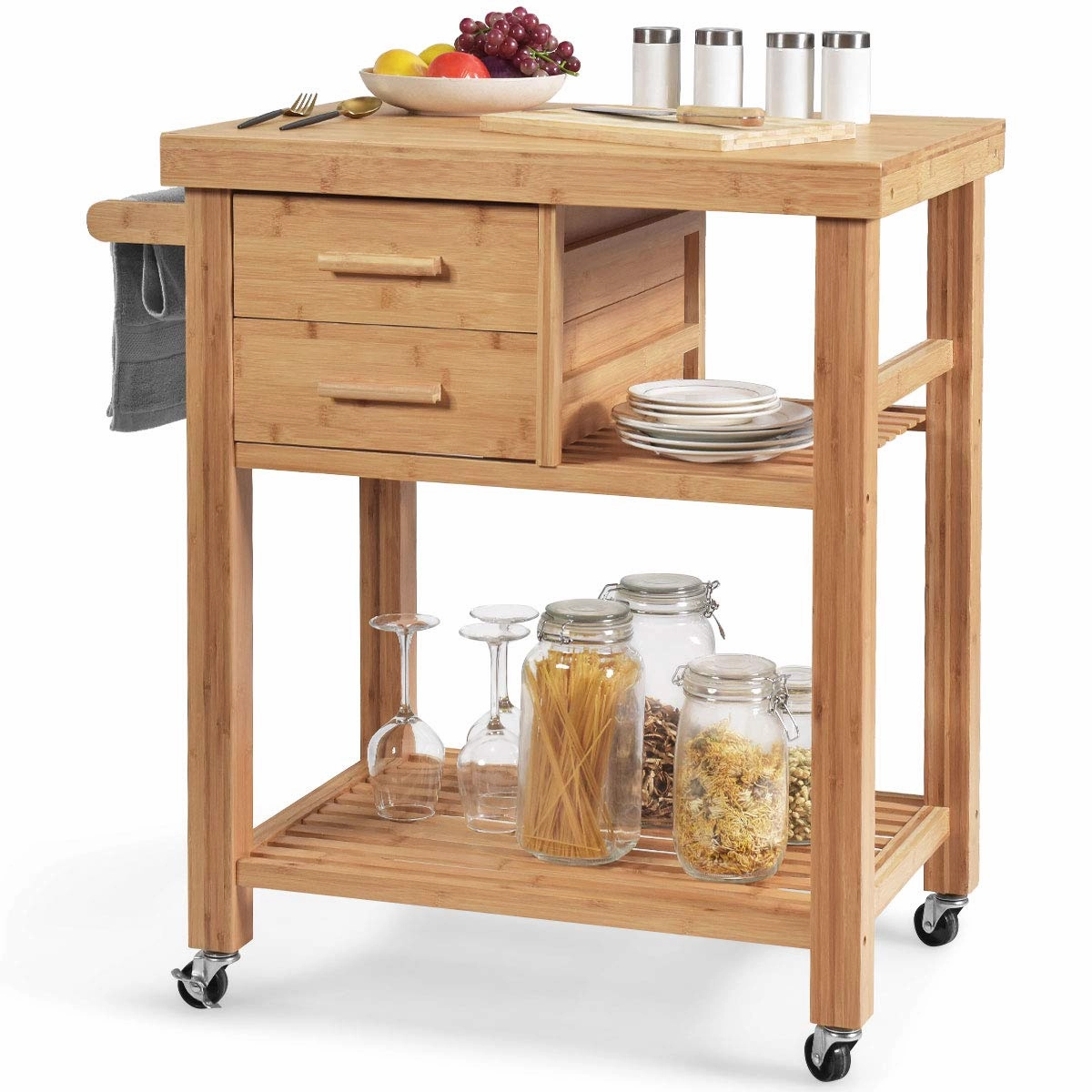 Giantex Kitchen Island, Bamboo Island Cart, Natural
