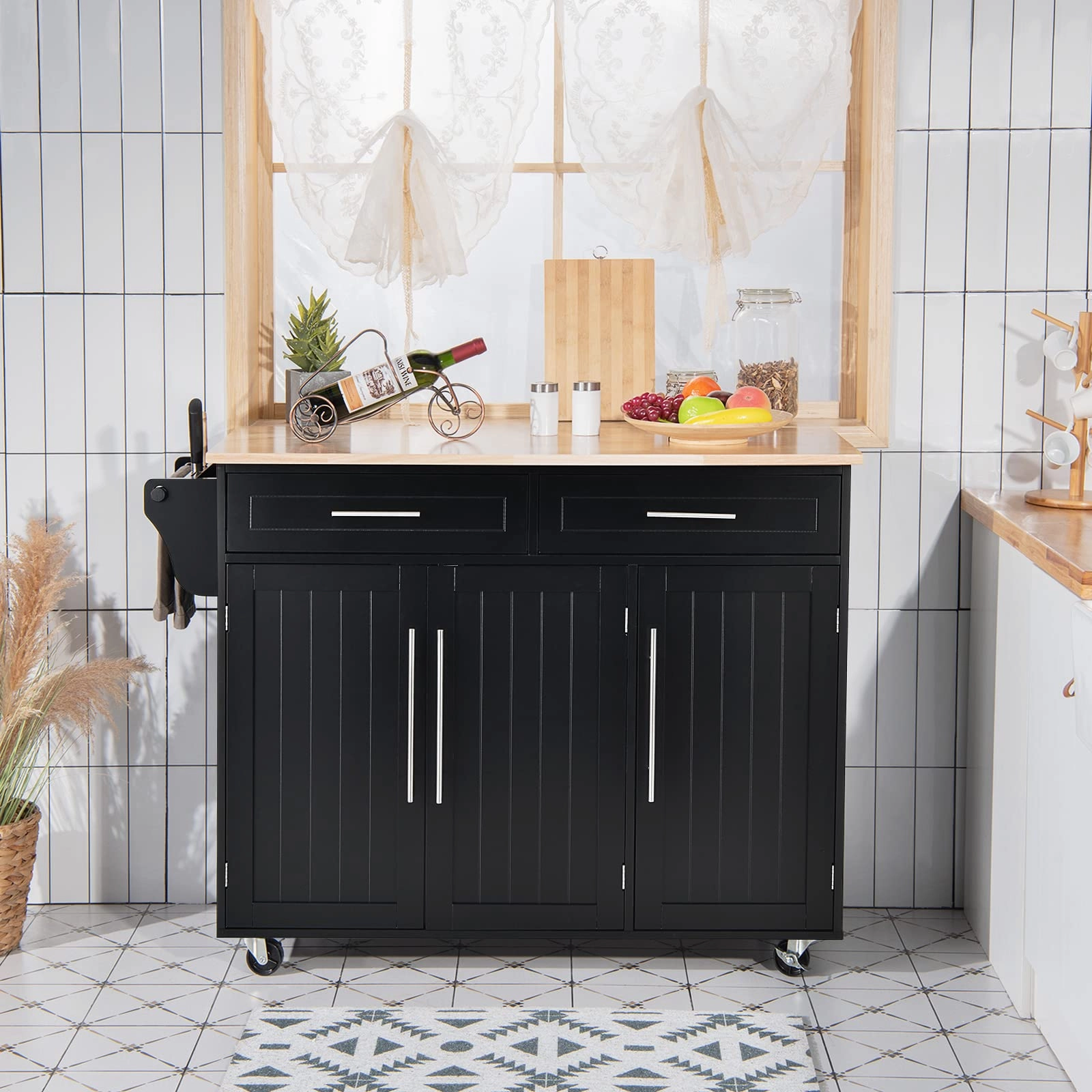 Giantex Kitchen Island Cart , 2 Drawers, 3 Door Cabinet