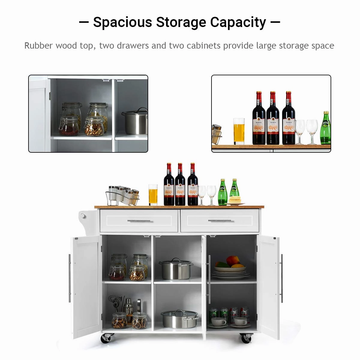 Giantex Kitchen Island Cart , 2 Drawers, 3 Door Cabinet