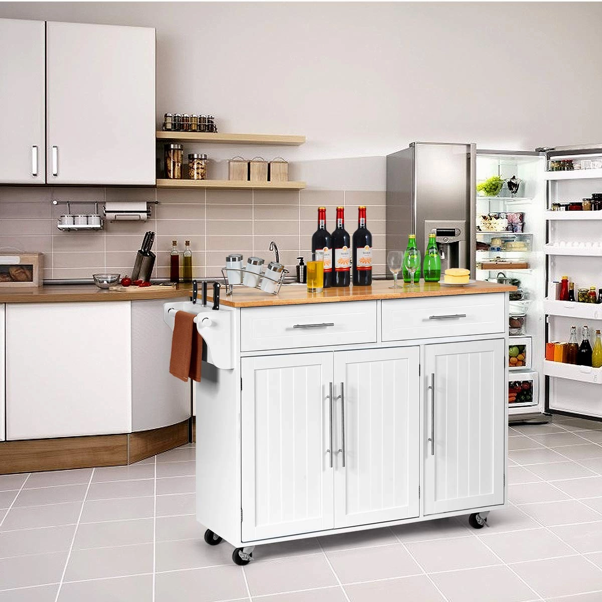 Giantex Kitchen Island Cart , 2 Drawers, 3 Door Cabinet