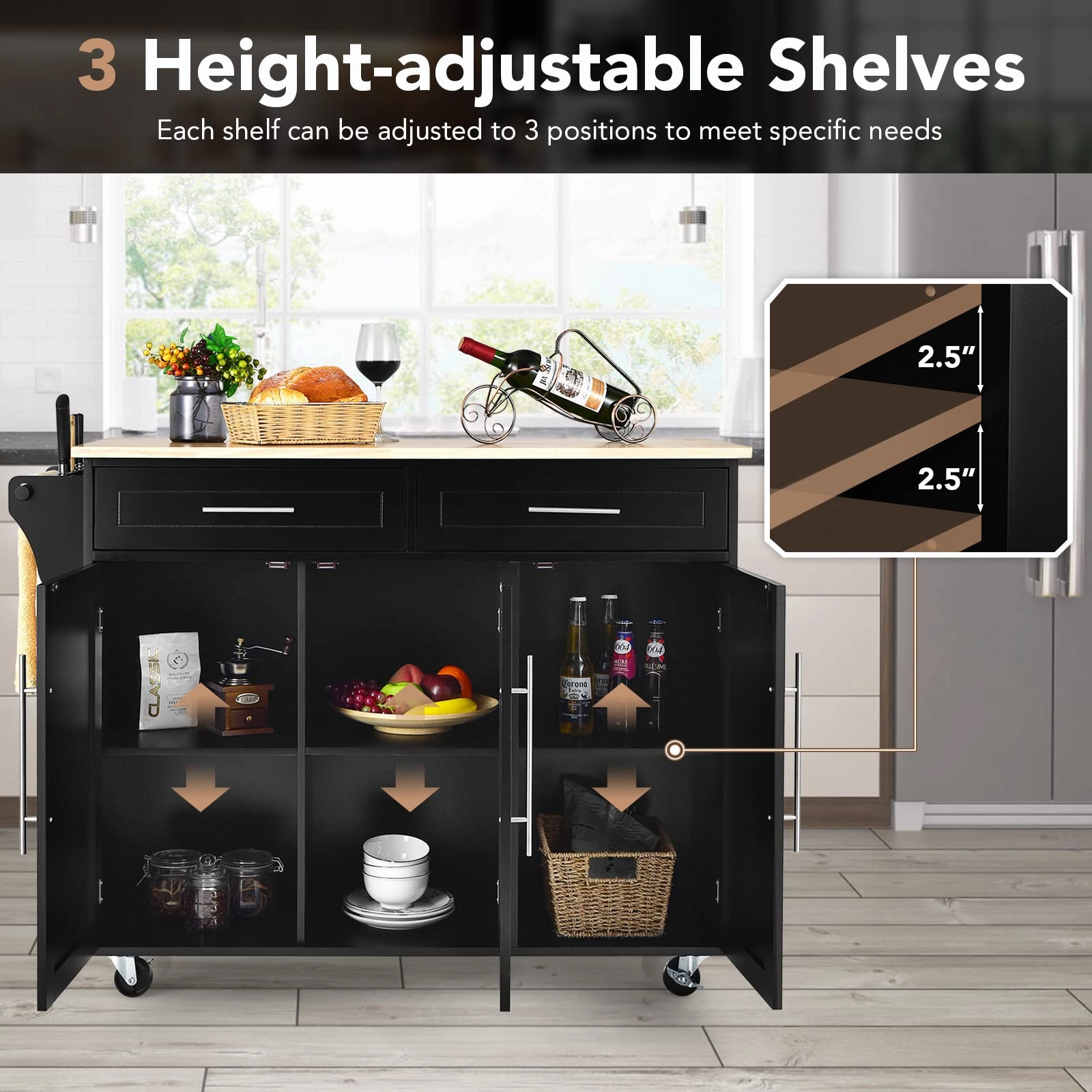 Giantex Kitchen Island Cart , 2 Drawers, 3 Door Cabinet