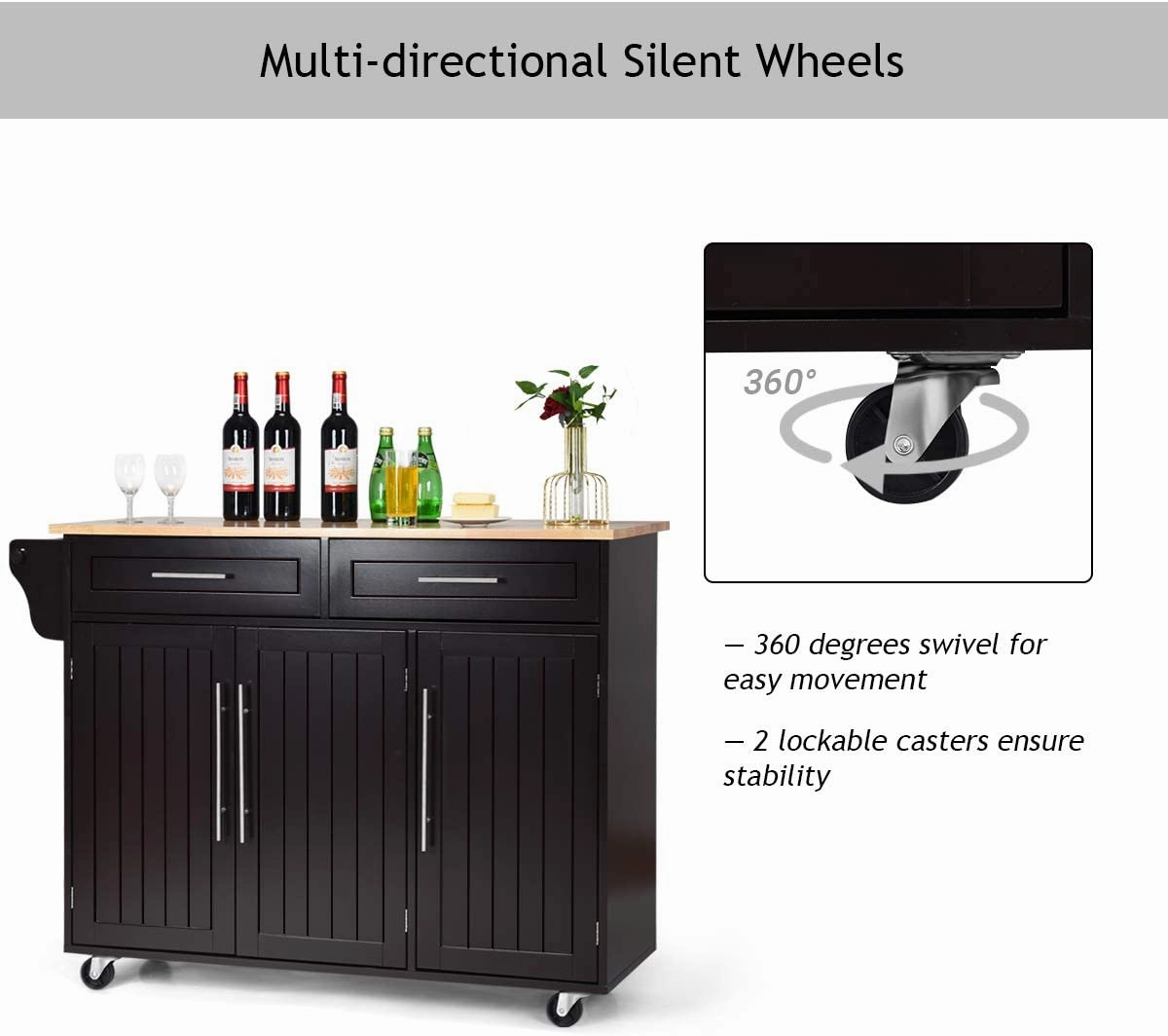 Giantex Kitchen Island Cart , 2 Drawers, 3 Door Cabinet