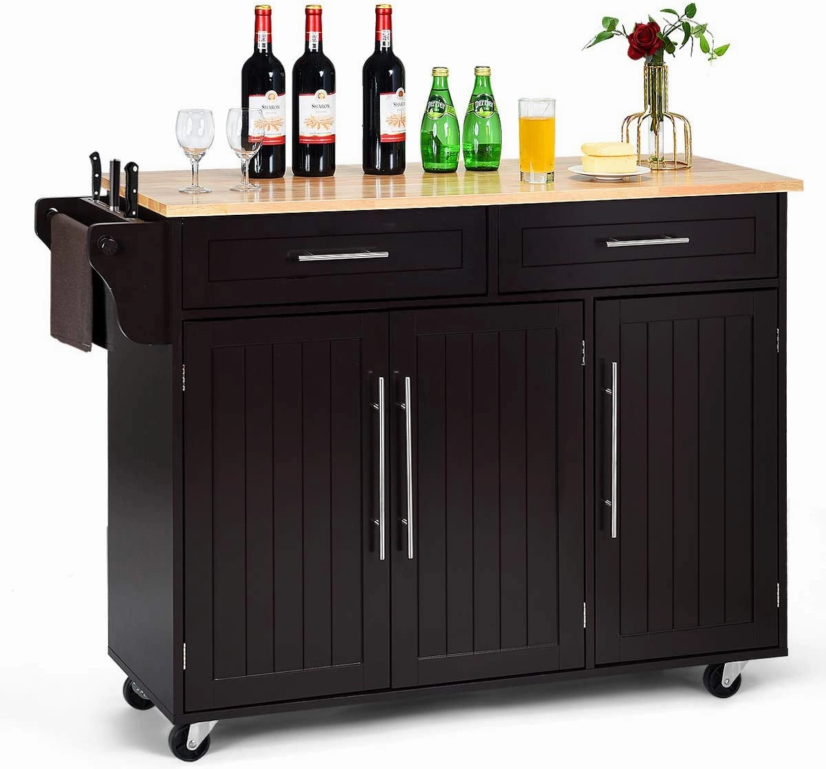 Giantex Kitchen Island Cart , 2 Drawers, 3 Door Cabinet