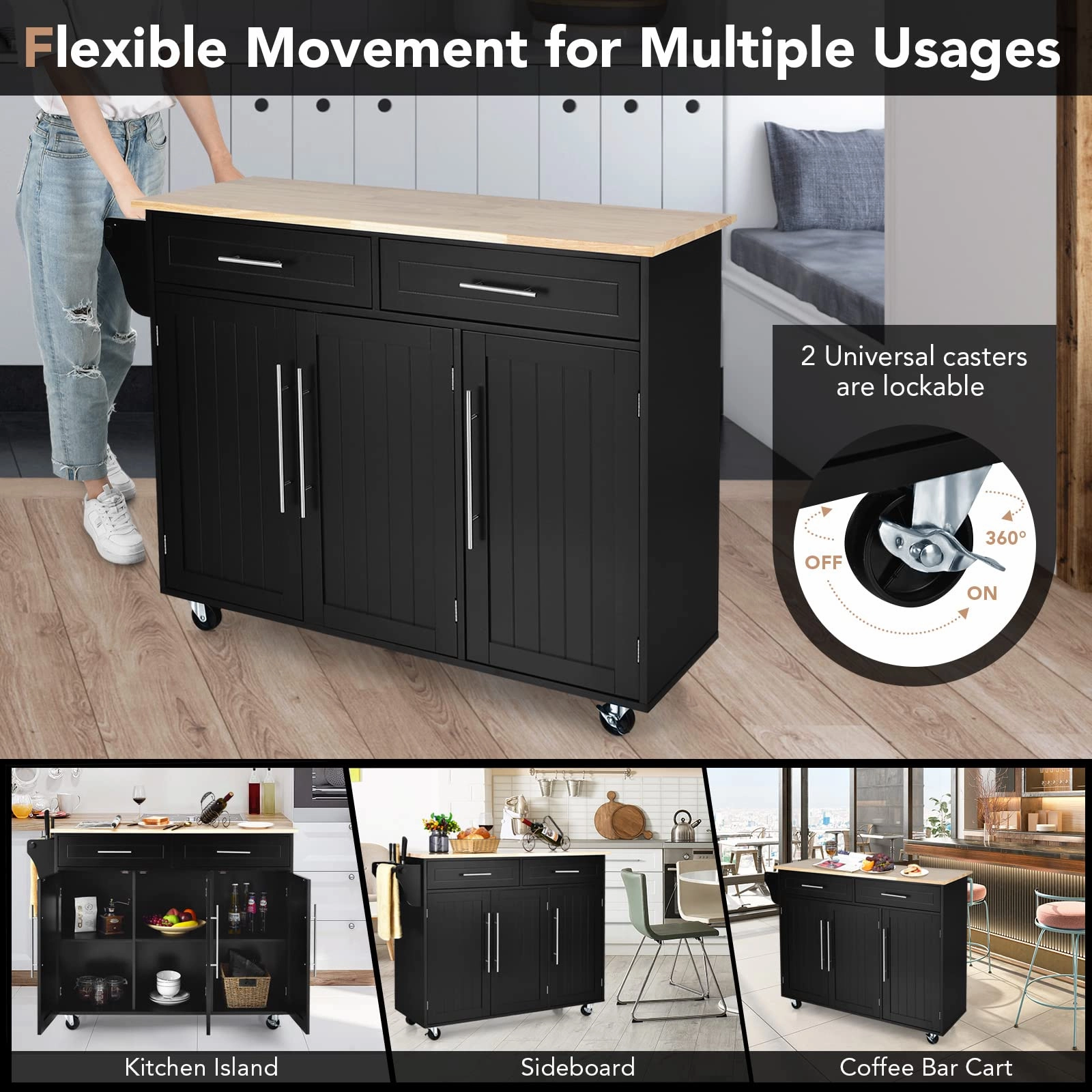 Giantex Kitchen Island Cart , 2 Drawers, 3 Door Cabinet