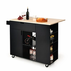 Giantex Kitchen Island Cart Drop-Leaf Countertop, Rubber Wood Breakfast Dining Table w/Large Drawer kitchen towel, placemats