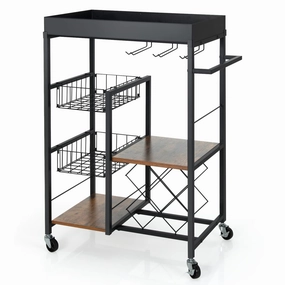 Giantex Kitchen Island Cart on Wheels, Mobile Bar Serving Cart,with Removable Top Tray kitchen towel, placemats