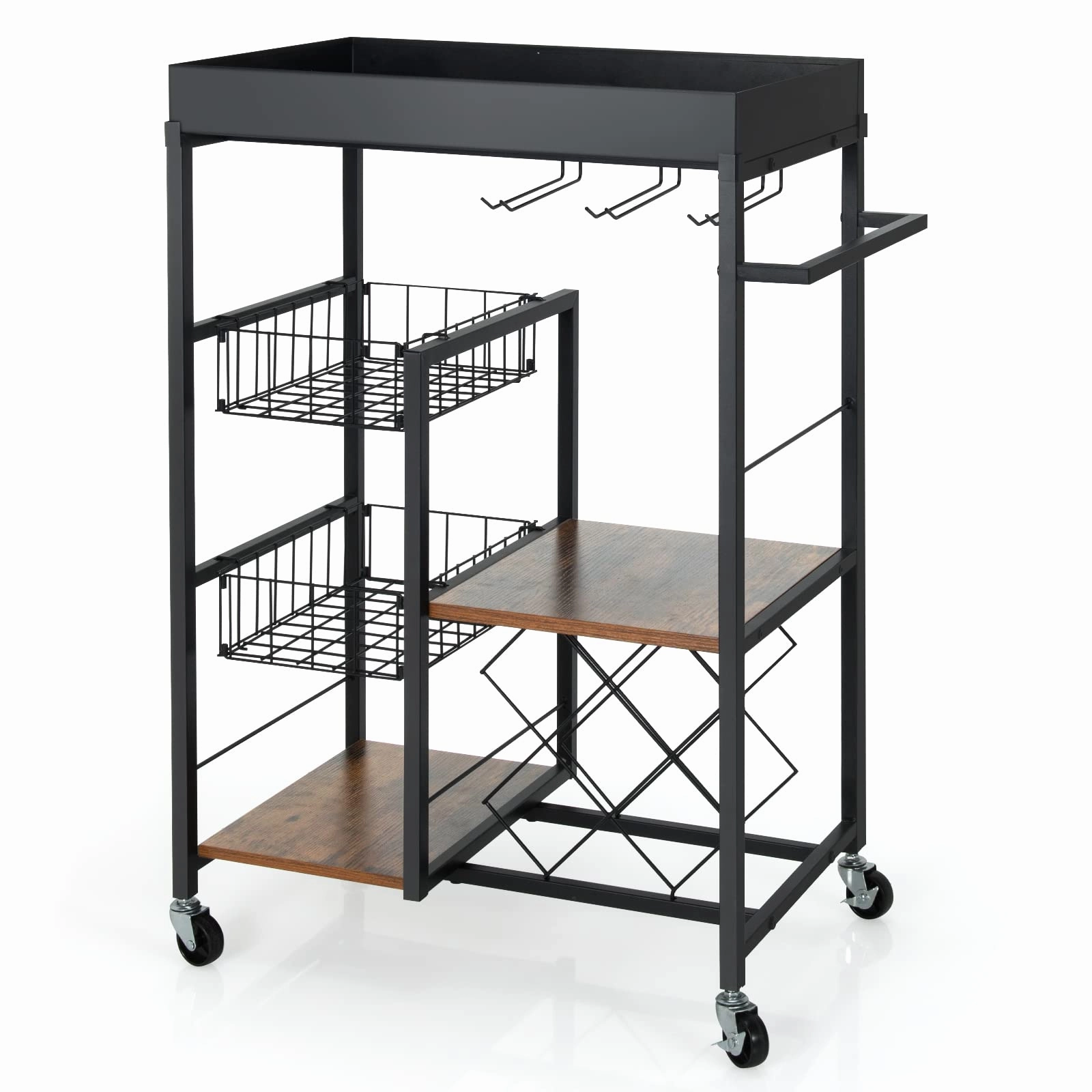 Giantex Kitchen Island Cart on Wheels, Mobile Bar Serving Cart,with Removable Top Tray kitchen towel, placemats