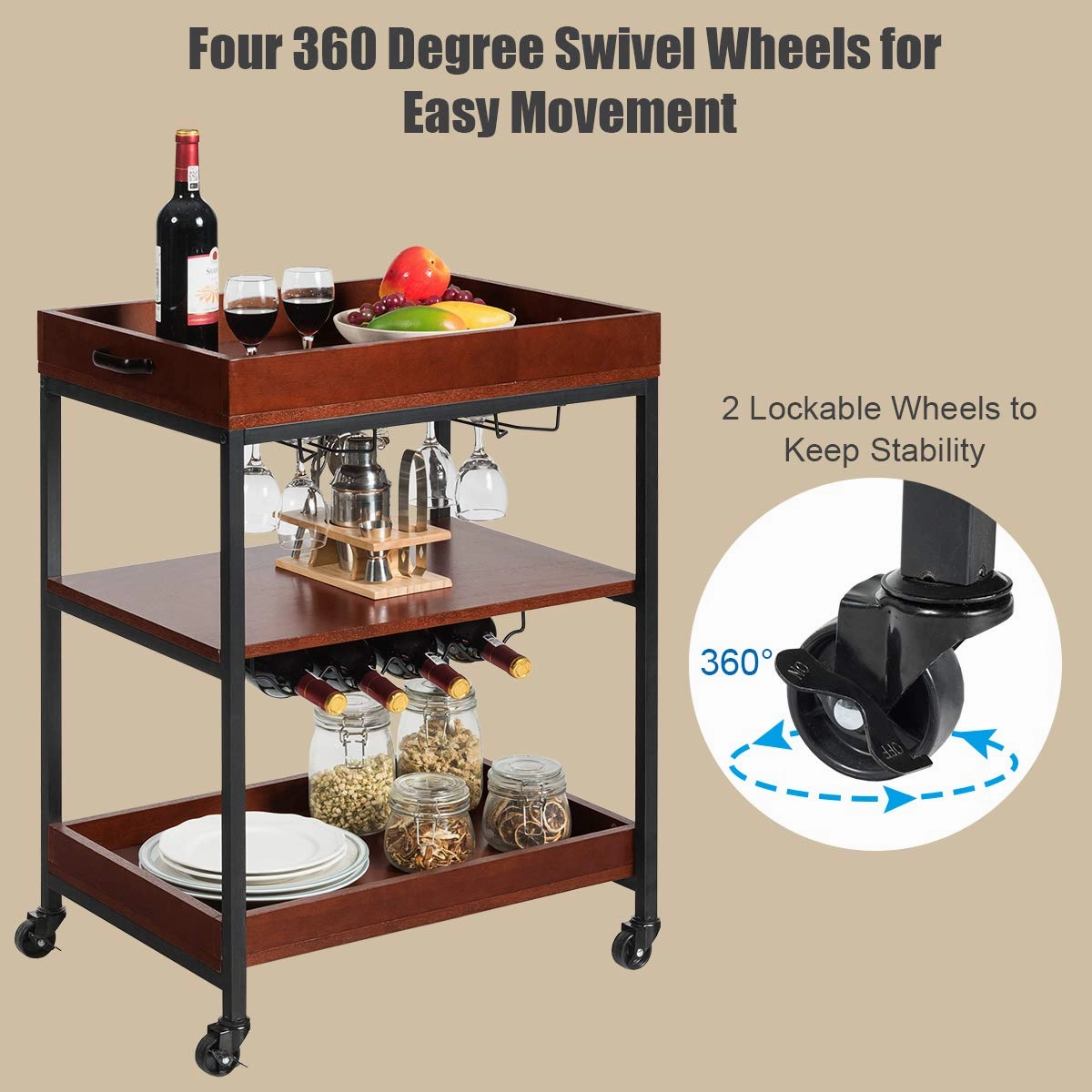 Giantex Kitchen Island Cart Rolling Industrial Style, Rustic Brown