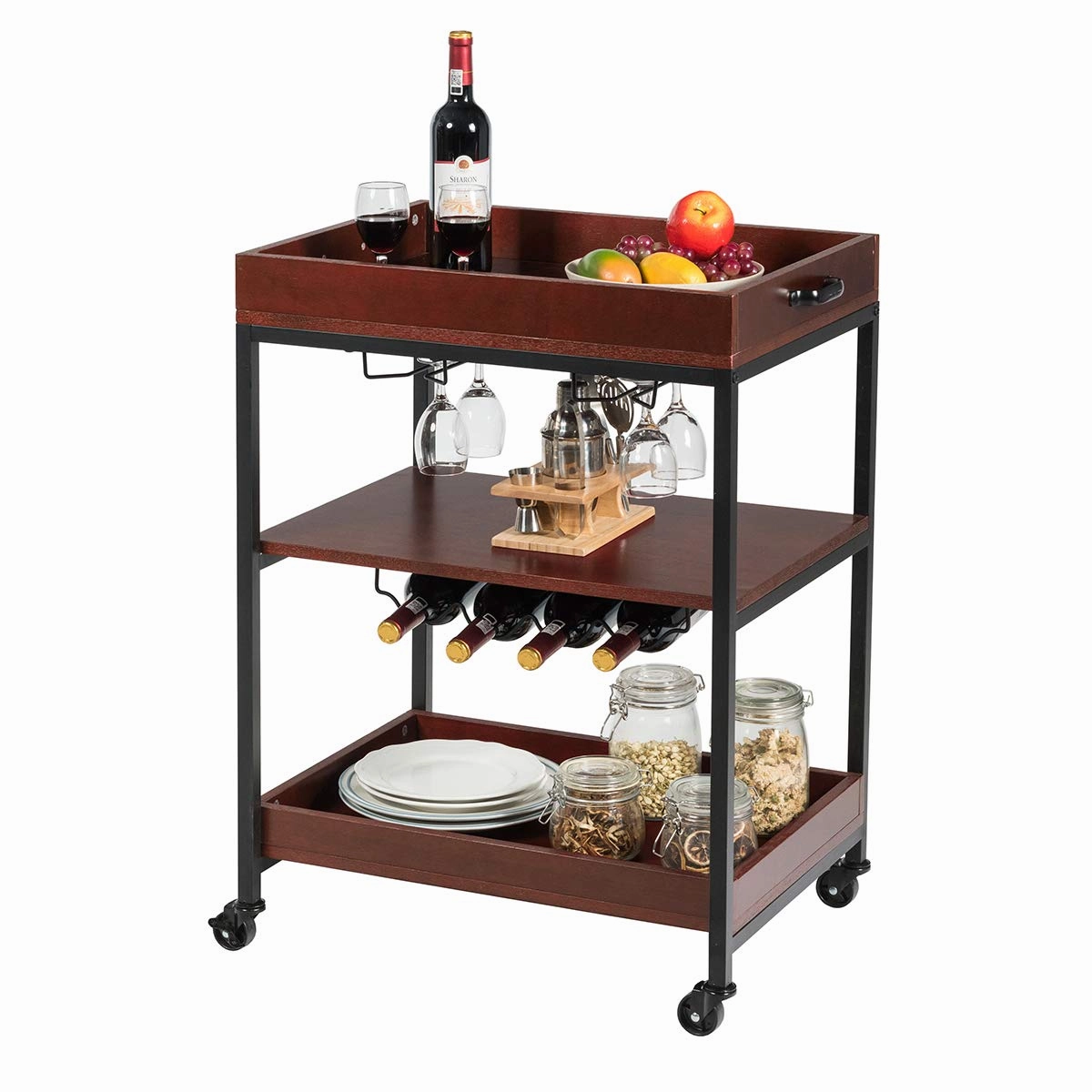 Giantex Kitchen Island Cart Rolling Industrial Style, Rustic Brown kitchen towel, placemats