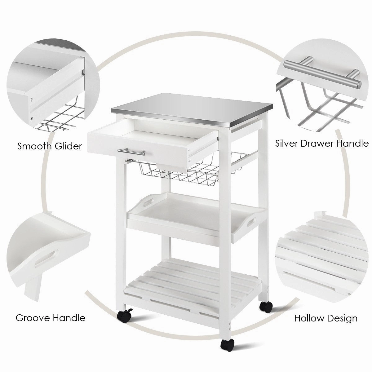 Giantex Kitchen Island Cart Rolling Kitchen Trolley with Stainless Steel Tabletop
