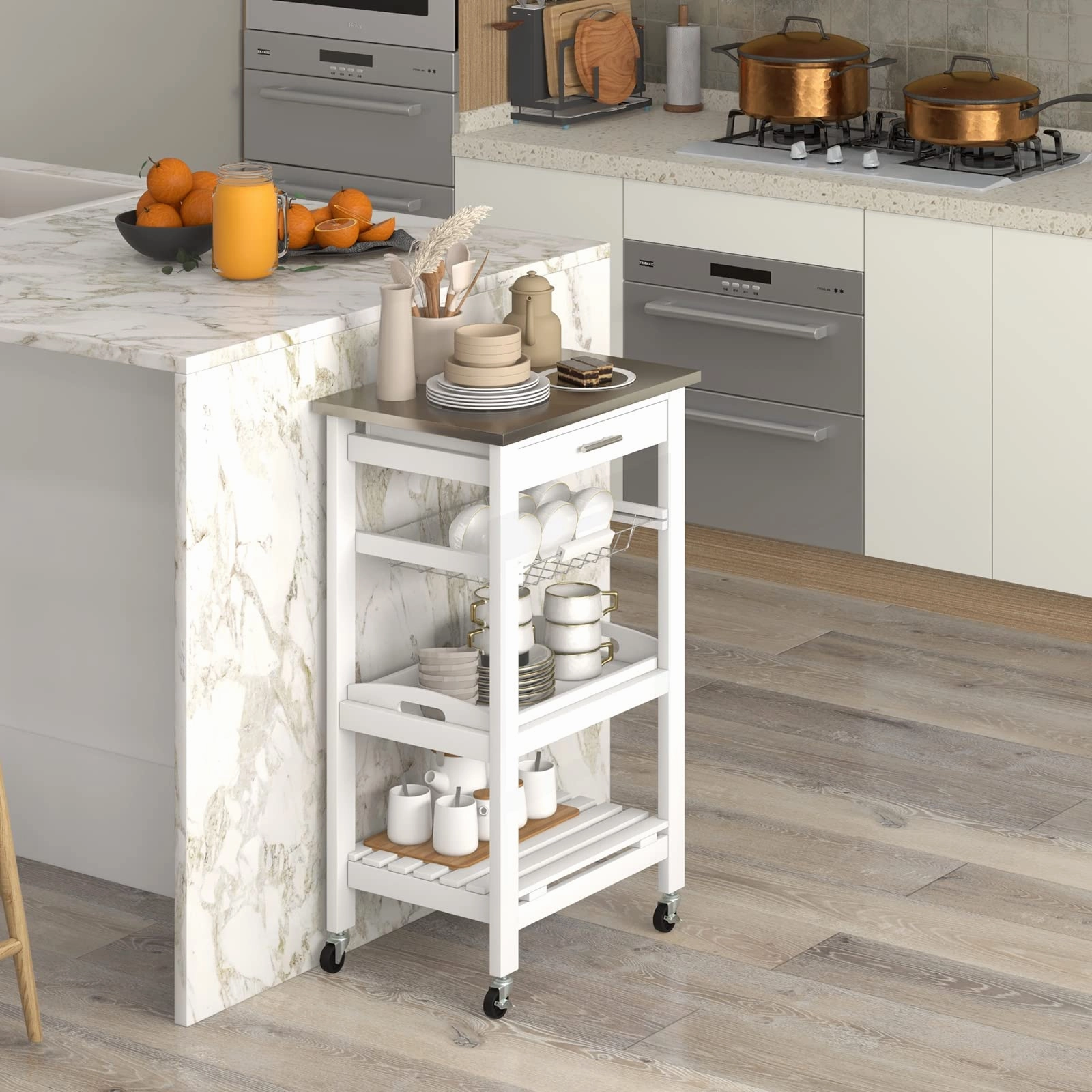Giantex Kitchen Island Cart Rolling Kitchen Trolley with Stainless Steel Tabletop