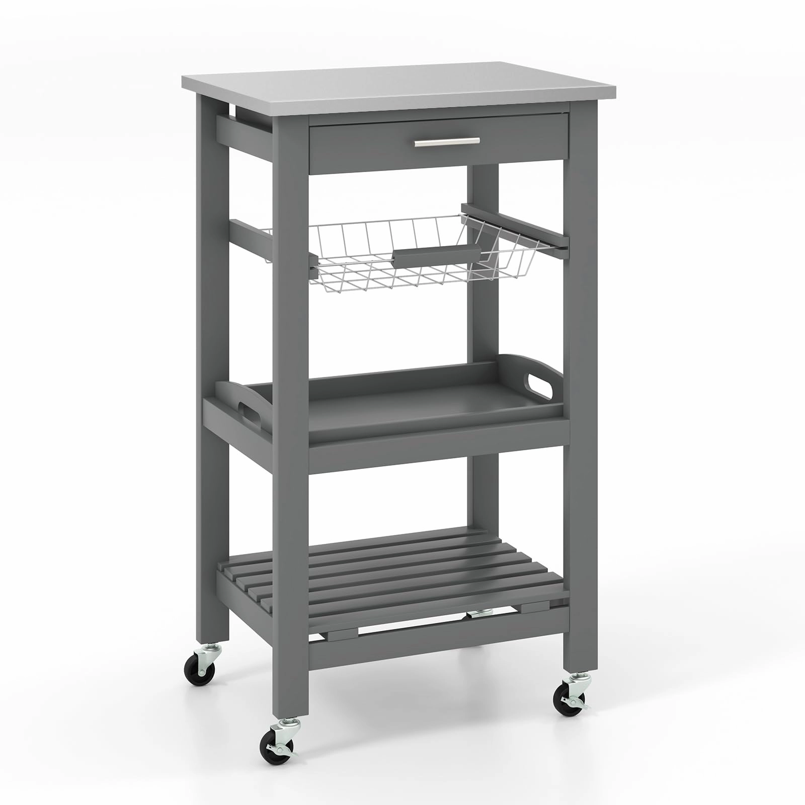 Giantex Kitchen Island Cart Rolling Kitchen Trolley with Stainless Steel Tabletop