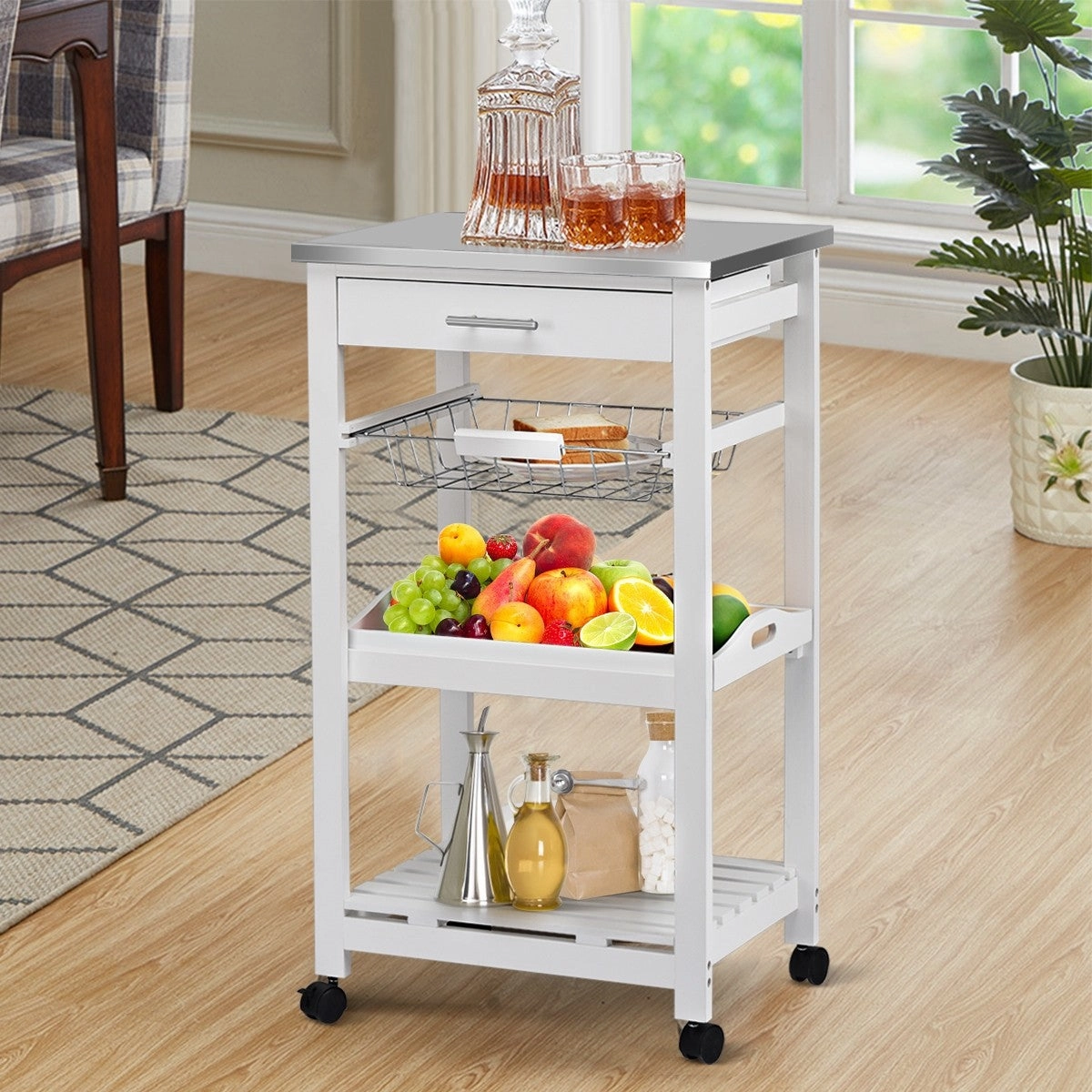 Giantex Kitchen Island Cart Rolling Kitchen Trolley with Stainless Steel Tabletop