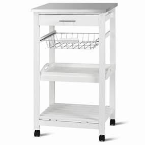 Giantex Kitchen Island Cart Rolling Kitchen Trolley with Stainless Steel Tabletop kitchen towel, placemats