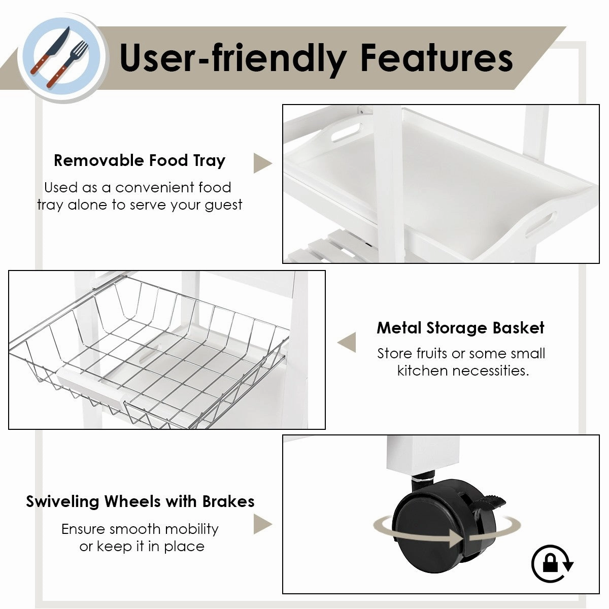 Giantex Kitchen Island Cart Rolling Kitchen Trolley with Stainless Steel Tabletop