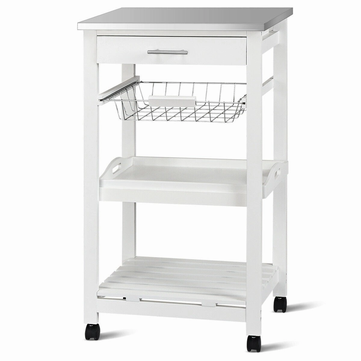 Giantex Kitchen Island Cart Rolling Kitchen Trolley with Stainless Steel Tabletop kitchen towel, placemats
