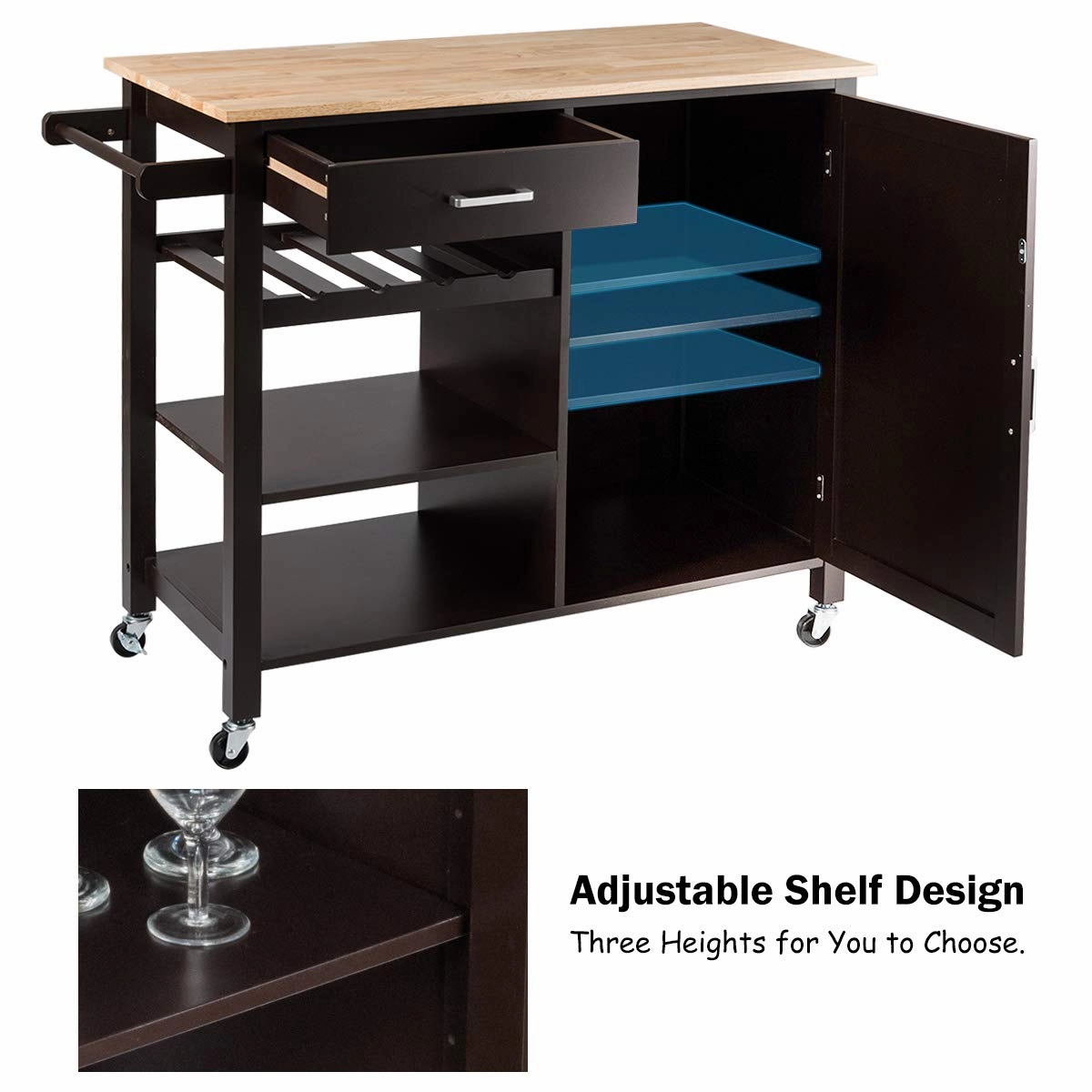 Giantex Kitchen Island Cart Rolling Serving Cart Wood Trolley, Brown