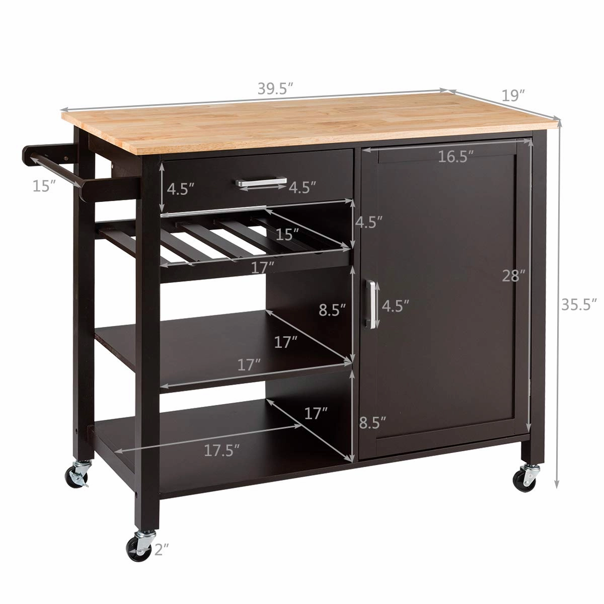 Giantex Kitchen Island Cart Rolling Serving Cart Wood Trolley, Brown