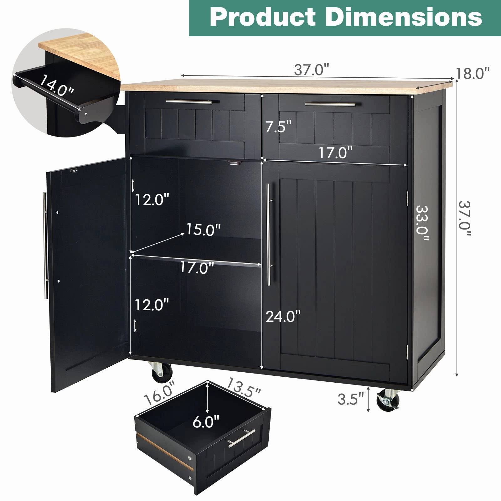 Giantex Kitchen Island Cart Rolling Storage Trolley Cart