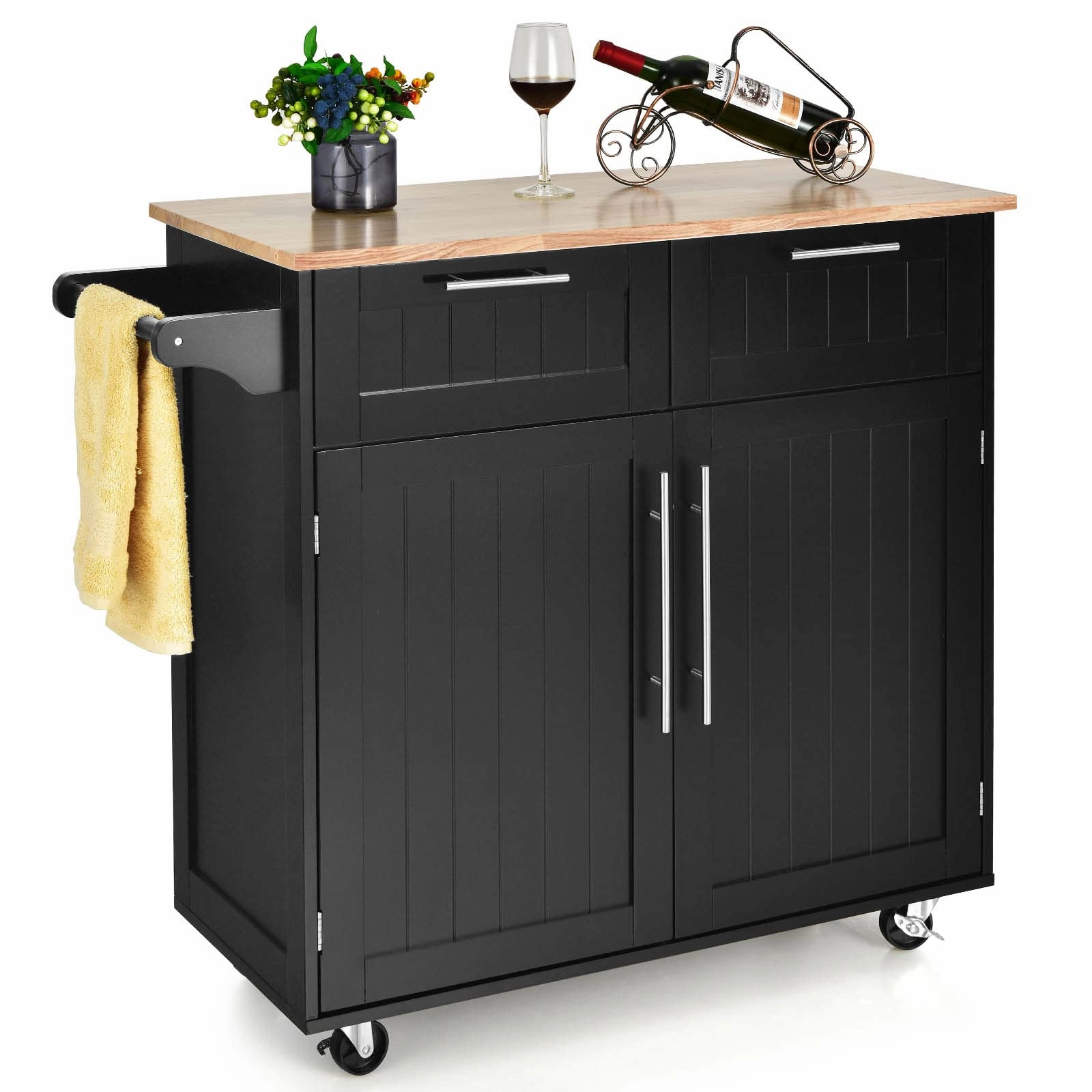 Giantex Kitchen Island Cart Rolling Storage Trolley Cart kitchen towel, placemats