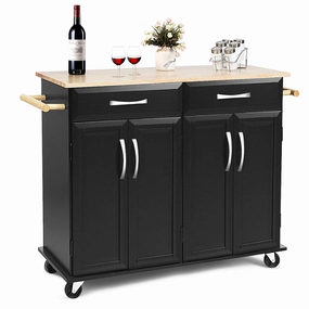 Giantex Kitchen Island Cart, Rolling Trolley Cart Utility Cabinet w/Rubber Wood Top kitchen towel, placemats