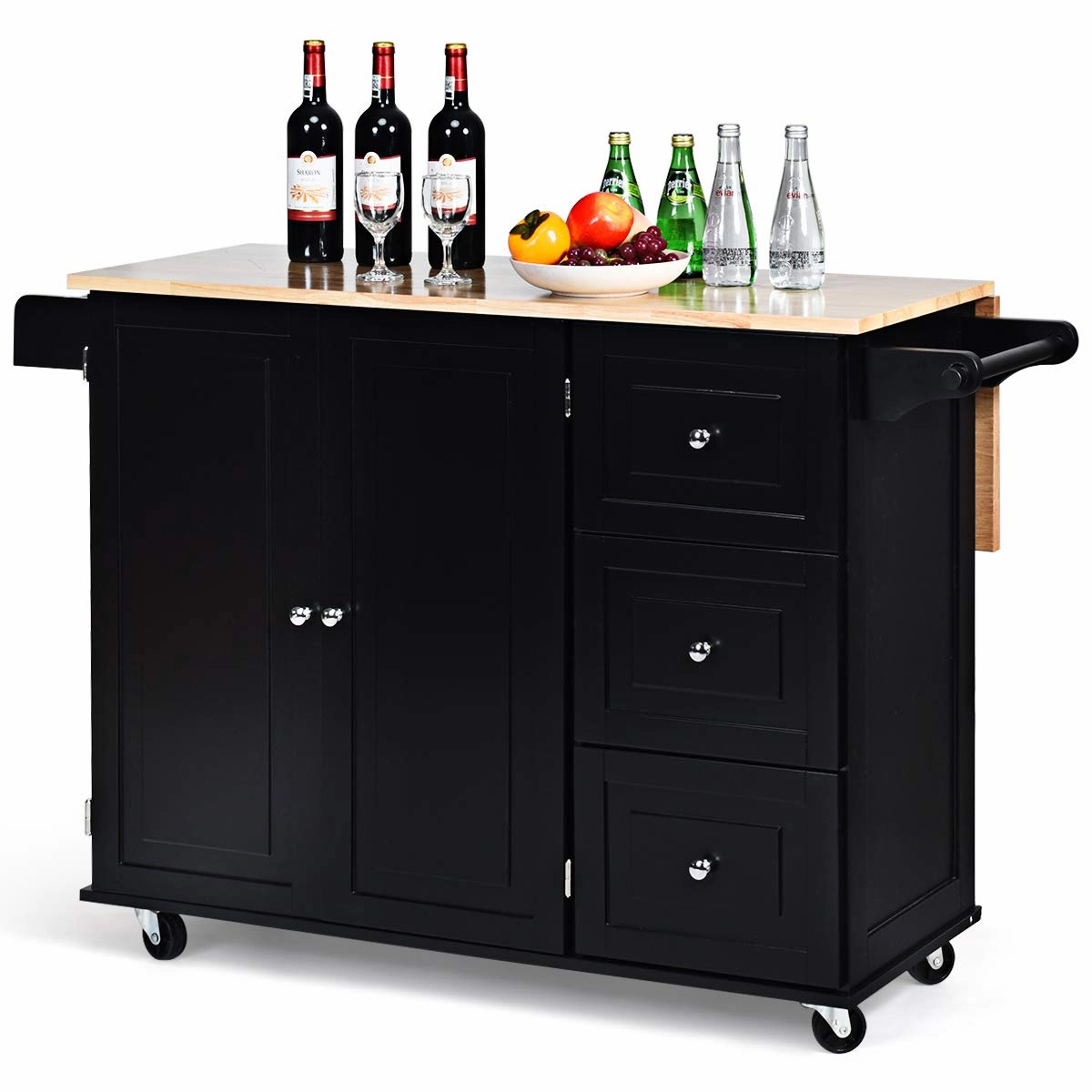 Giantex Kitchen Island Cart with Drop-Leaf Tabletop kitchen towel, placemats