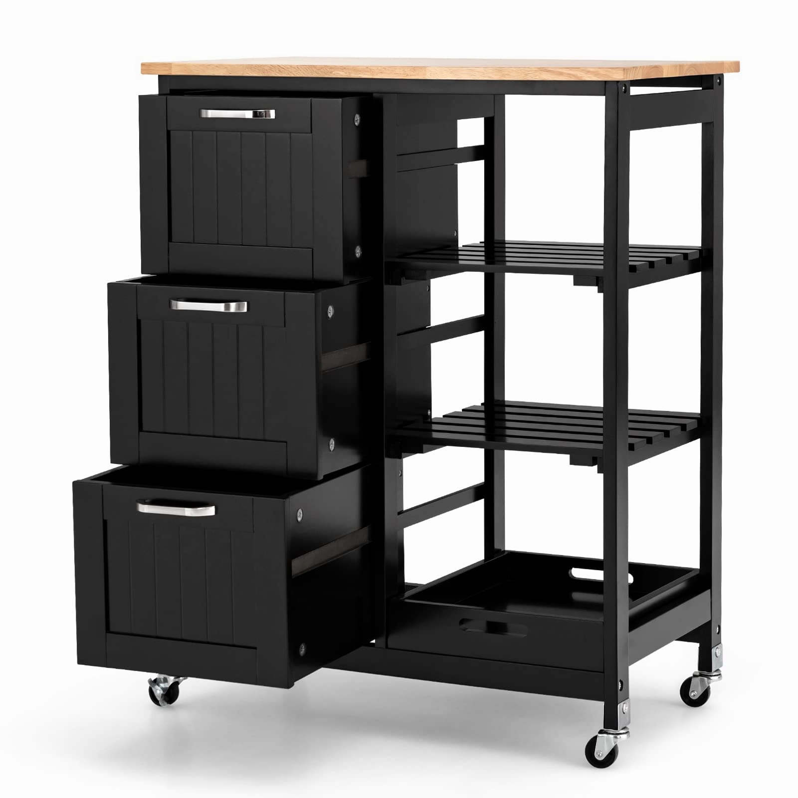 Giantex Kitchen Island Cart with Storage, Bar Serving Cart on Wheels with 3 Deep Drawers kitchen towel, placemats