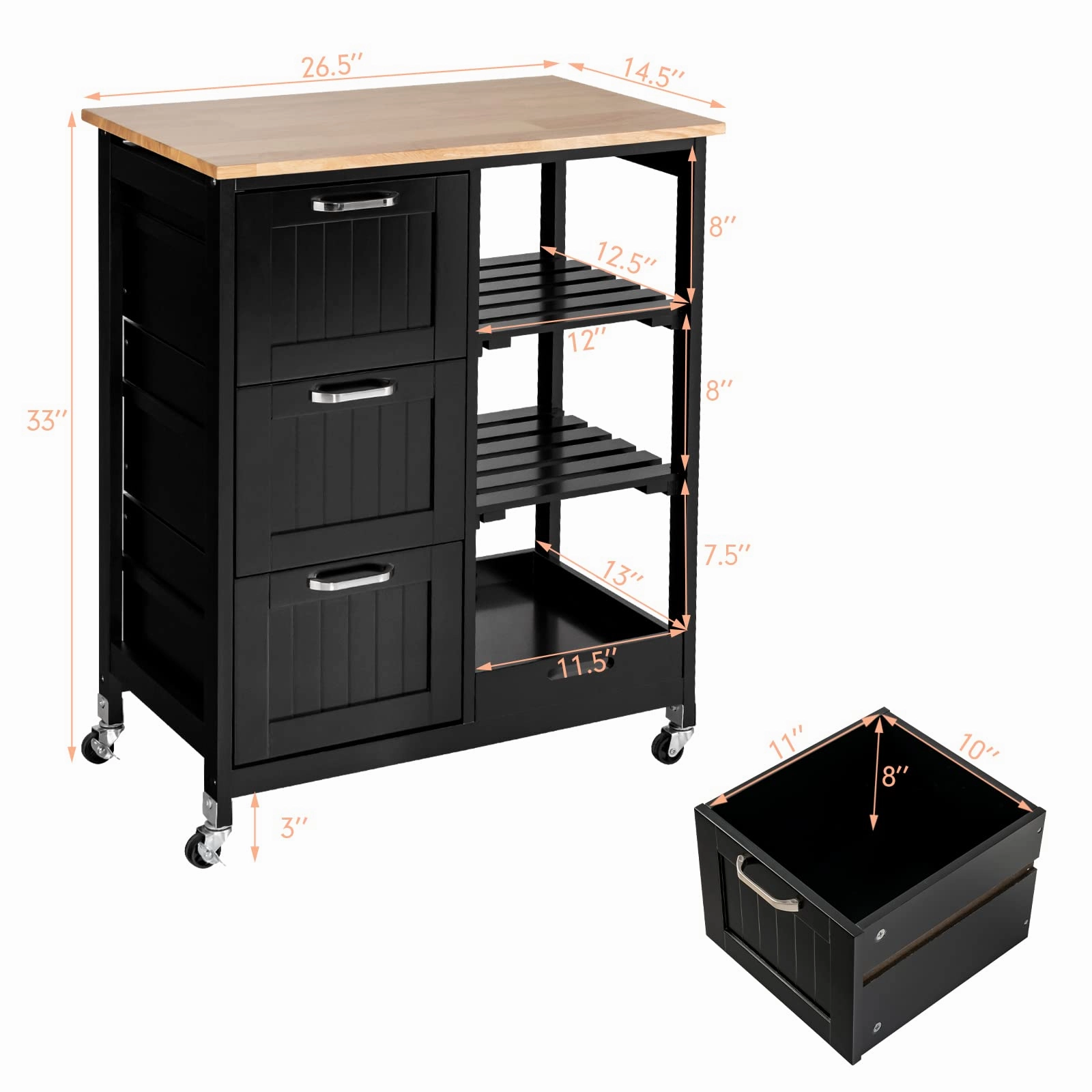 Giantex Kitchen Island Cart with Storage, Bar Serving Cart on Wheels with 3 Deep Drawers