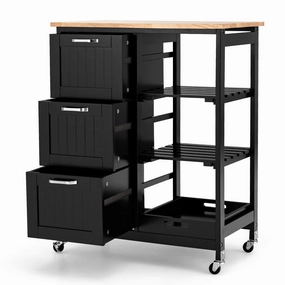 Giantex Kitchen Island Cart with Storage, Bar Serving Cart on Wheels with 3 Deep Drawers kitchen towel, placemats